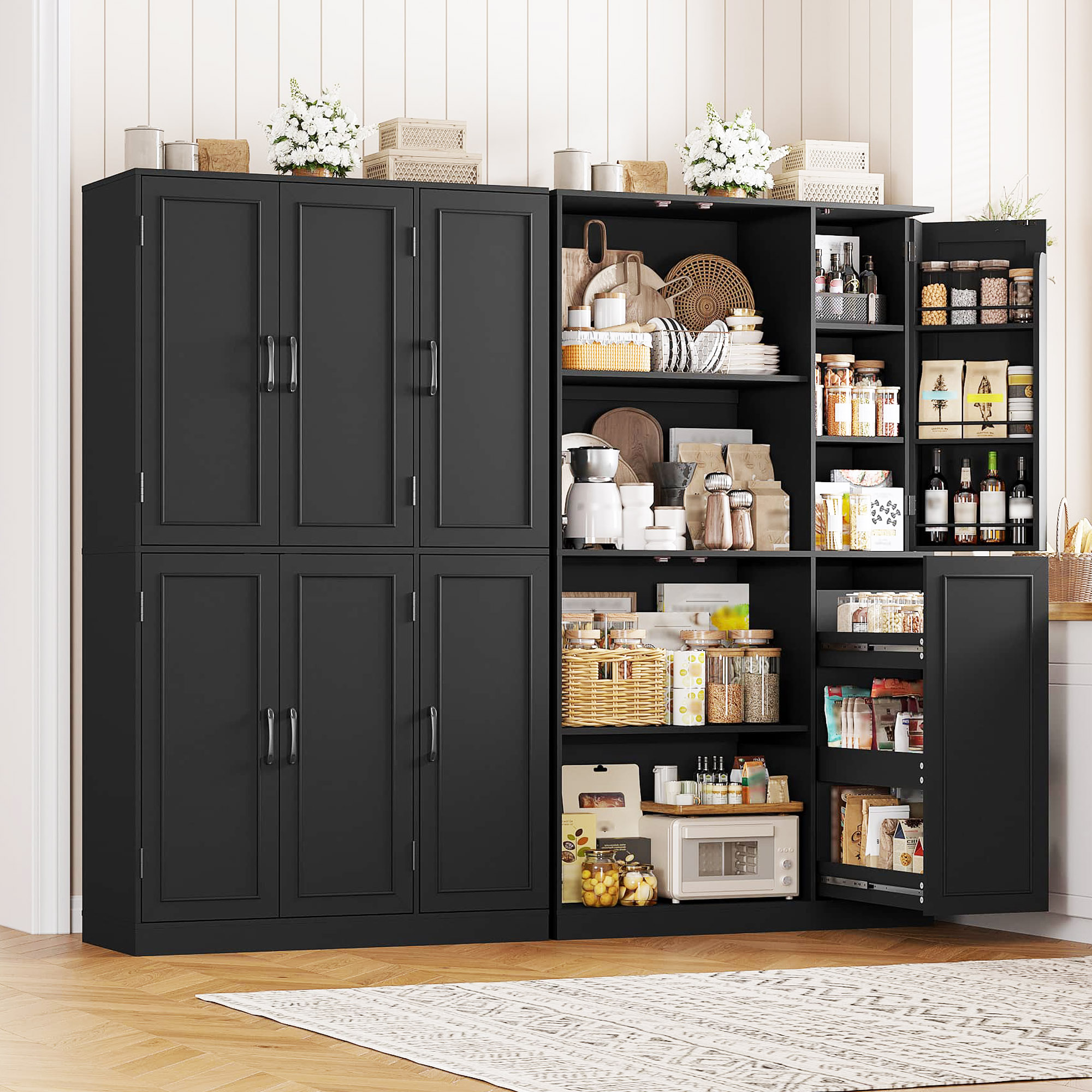 Blotout Kitchen Pantry Cabinet with Pull-Out Shelves & 3-Tier Door Shelves