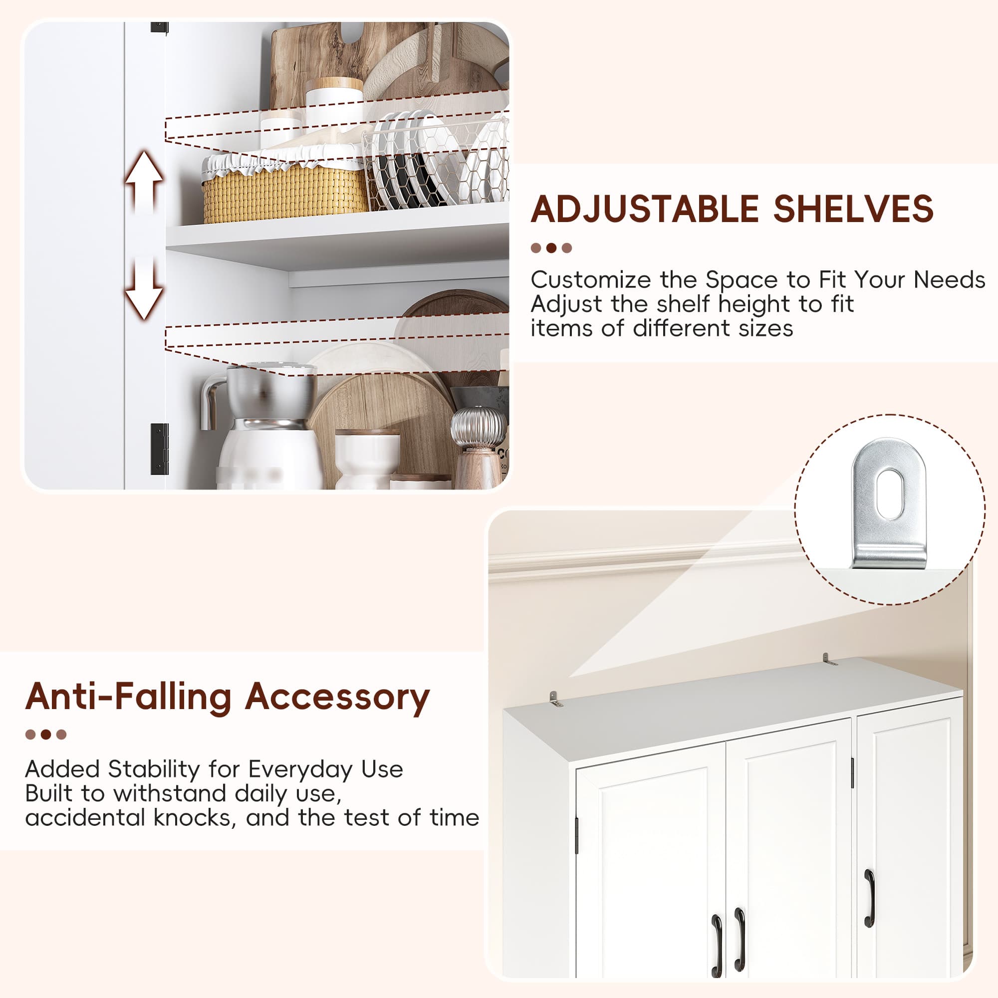 Blotout Kitchen Pantry Cabinet with Pull-Out Shelves & 3-Tier Door Shelves