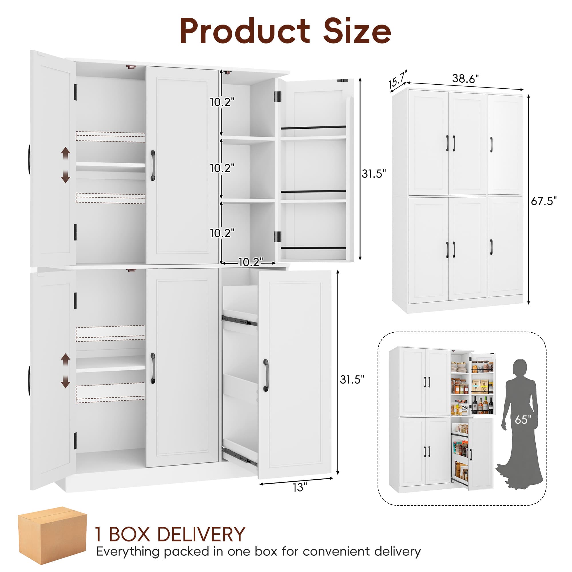 Blotout Kitchen Pantry Cabinet with Pull-Out Shelves & 3-Tier Door Shelves