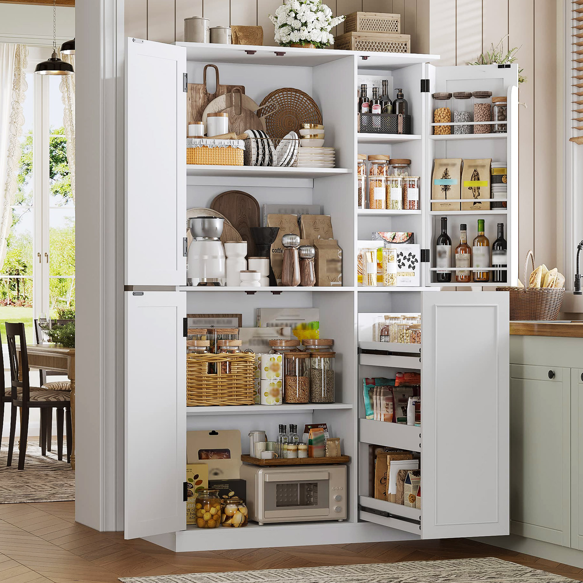 Blotout Kitchen Pantry Cabinet with Pull-Out Shelves & 3-Tier Door Shelves