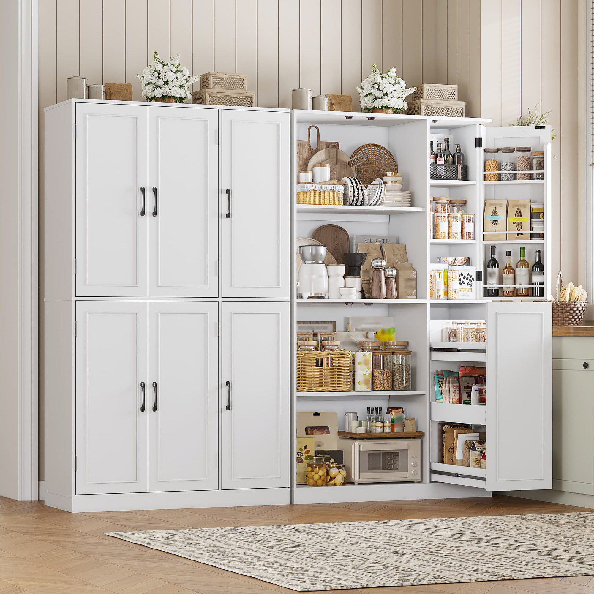 Blotout Kitchen Pantry Cabinet with Pull-Out Shelves & 3-Tier Door Shelves