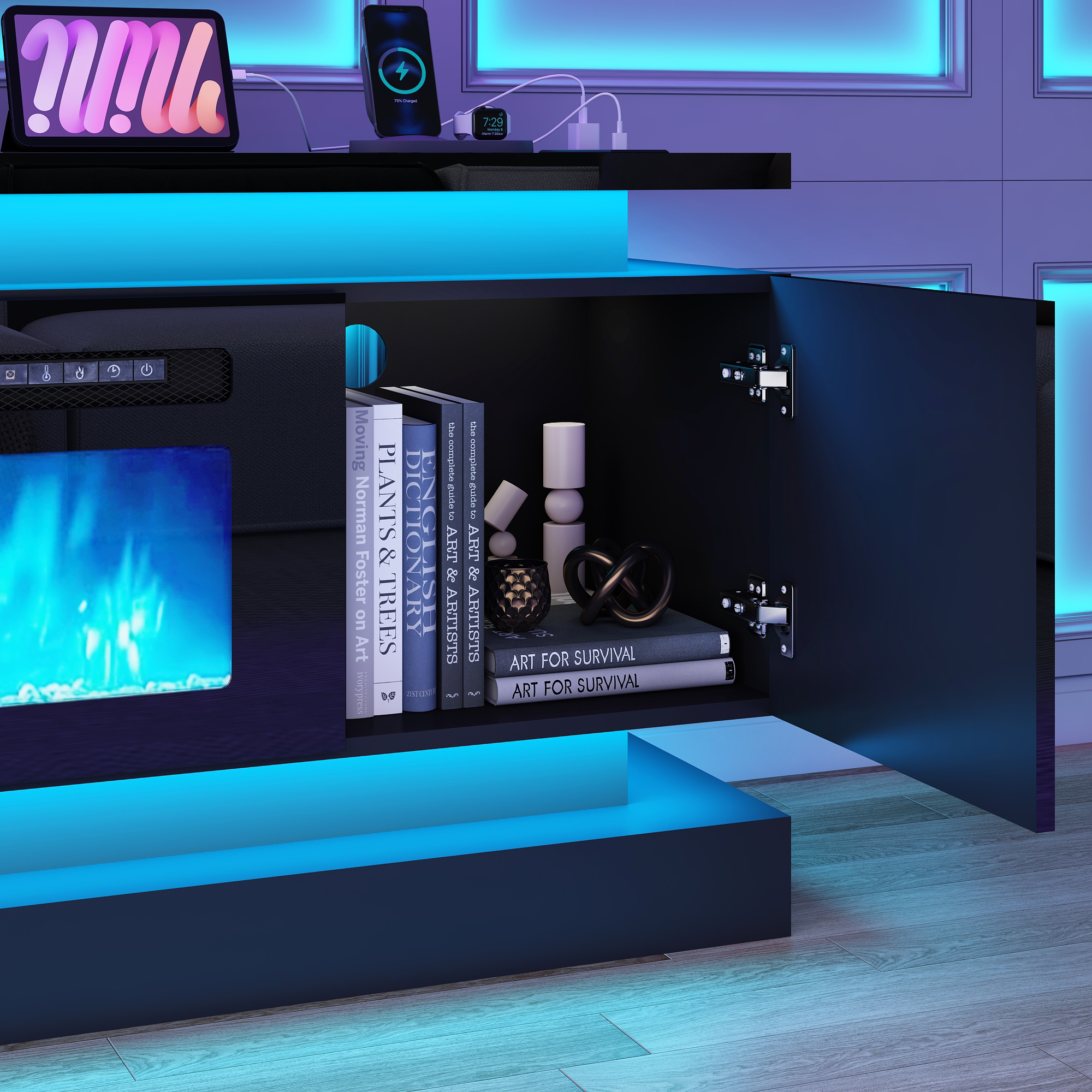 Blotout 71" Fireplace TV Stand with 40" Fireplace, LED Lights & Power Outlet for 85/80/75 Inch TV, Modern Gaming Entertainment Center with High Gloss Cabinet, Media TV Console for Living Room