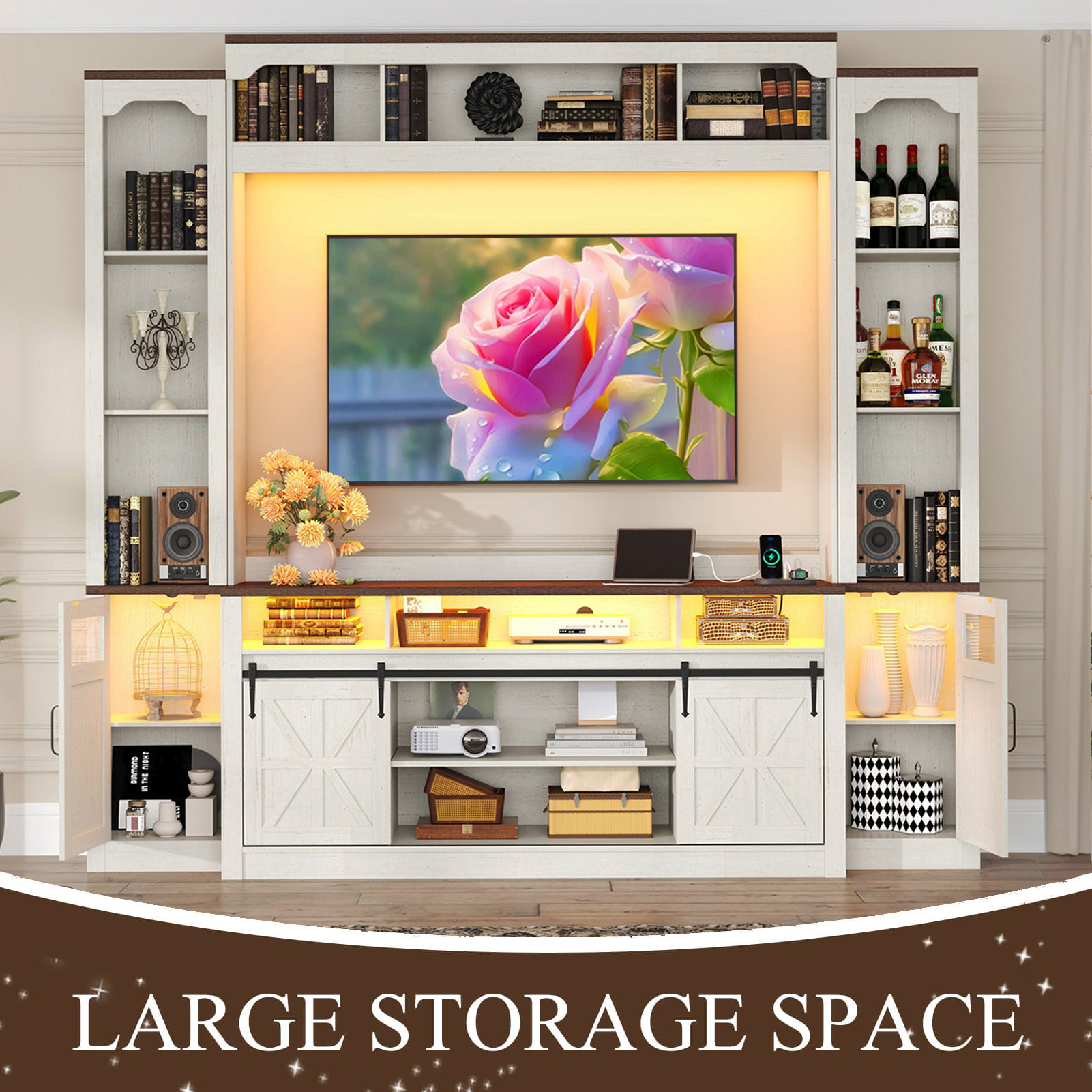 Farmhouse Wall Unit TV Stand with Storage for TVs up to 75"