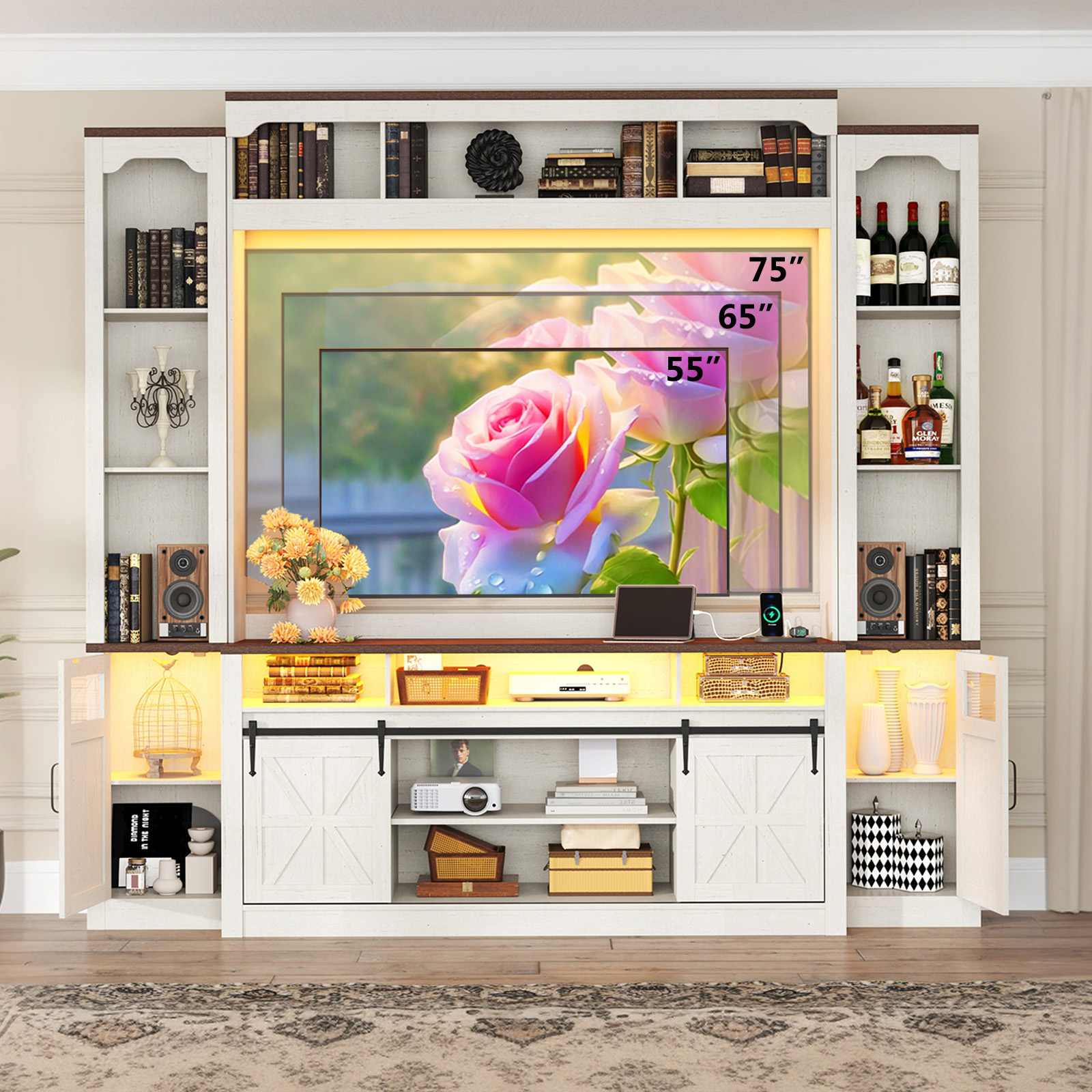 Farmhouse Wall Unit TV Stand with Storage for TVs up to 75"