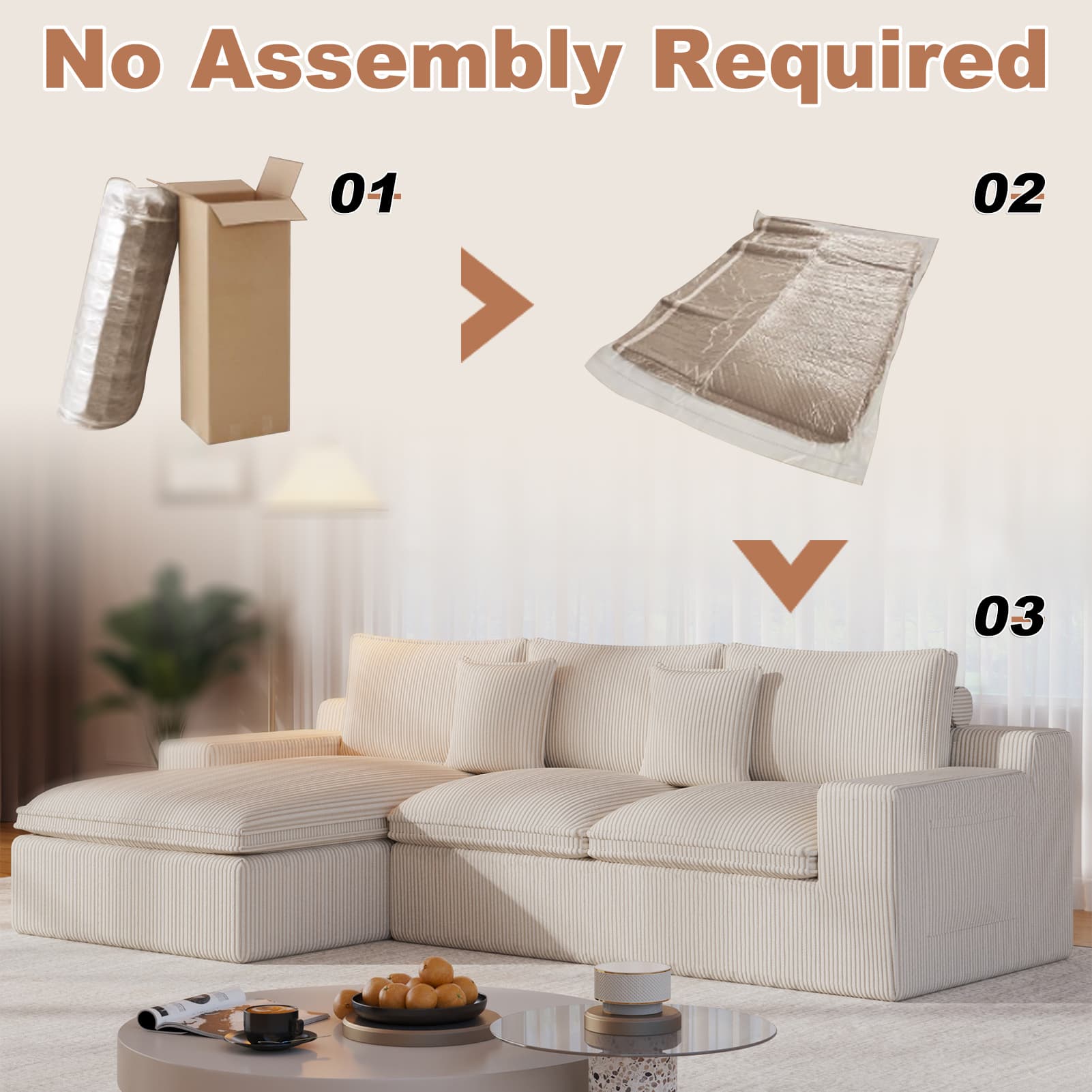 108” Modular Sectional Sofa, Cloud Sectional Couch with Deep Seat