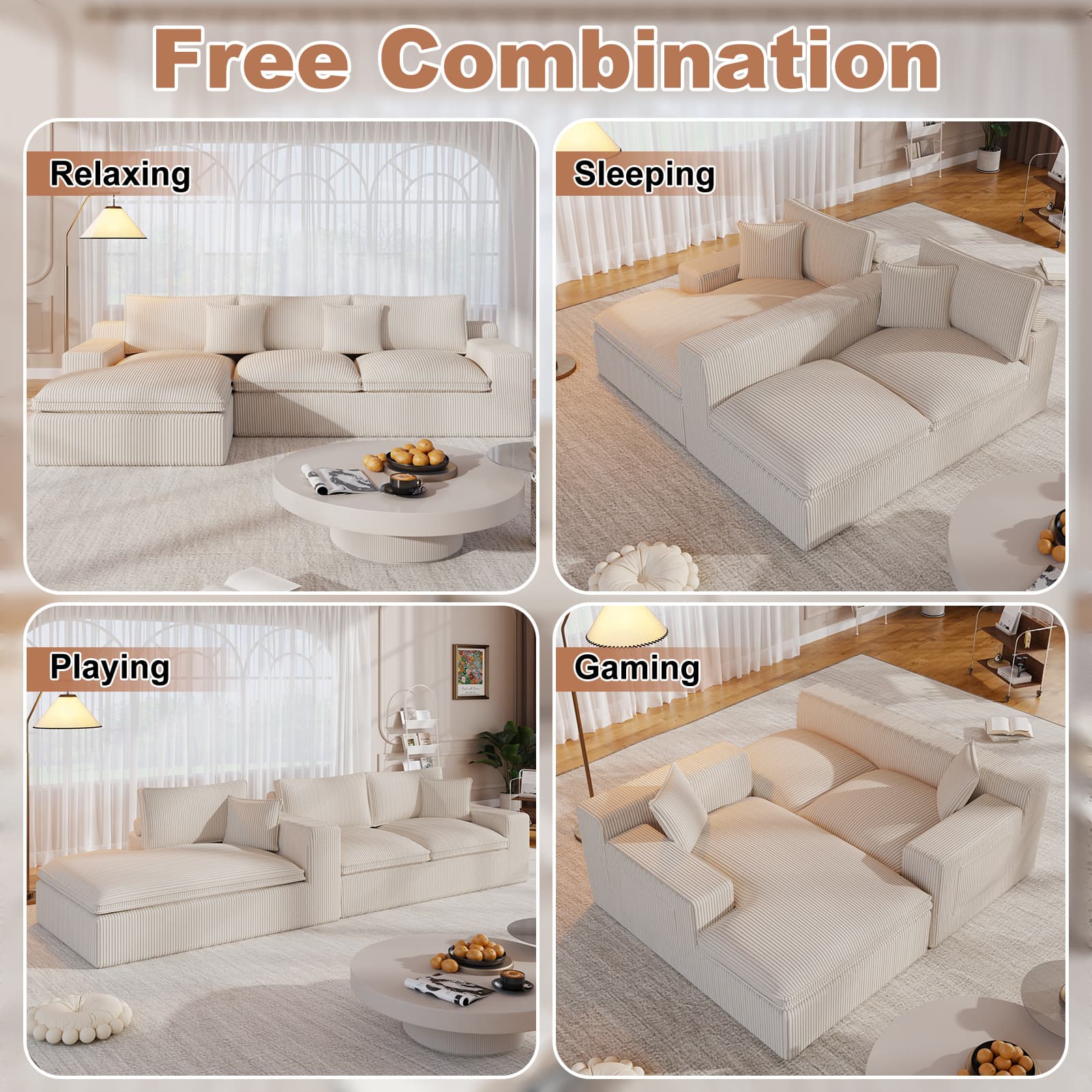 108” Modular Sectional Sofa, Cloud Sectional Couch with Deep Seat