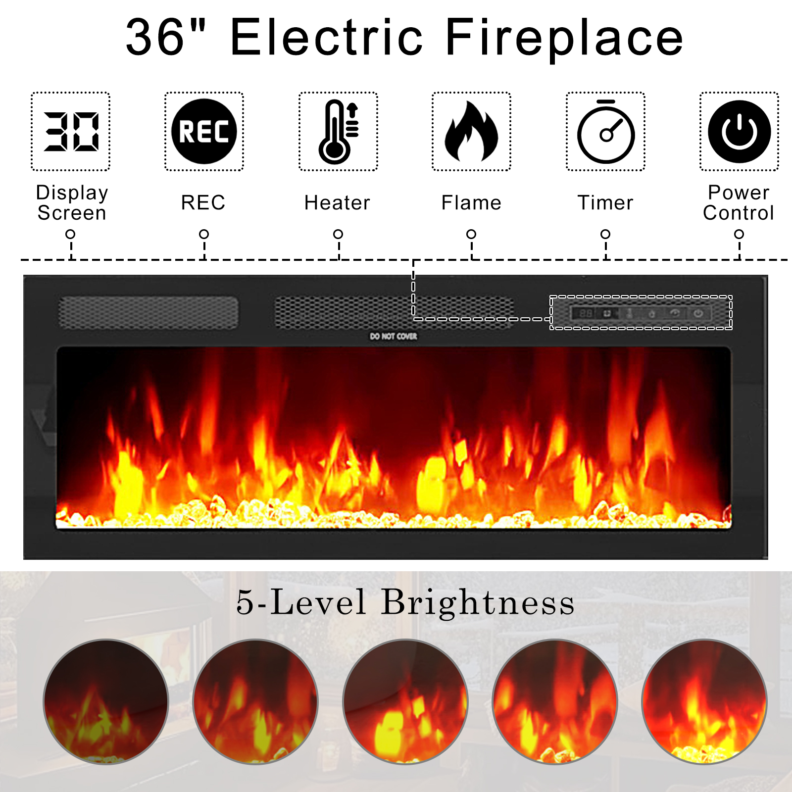 Blotout Floating TV Stand with 36'' Electric Fireplace, 70'' High Gloss Wall Mounted Fireplace Entertainment Center with Storage&Power Outlet, Modern LED Lights Media Console for TVs Up to 80''