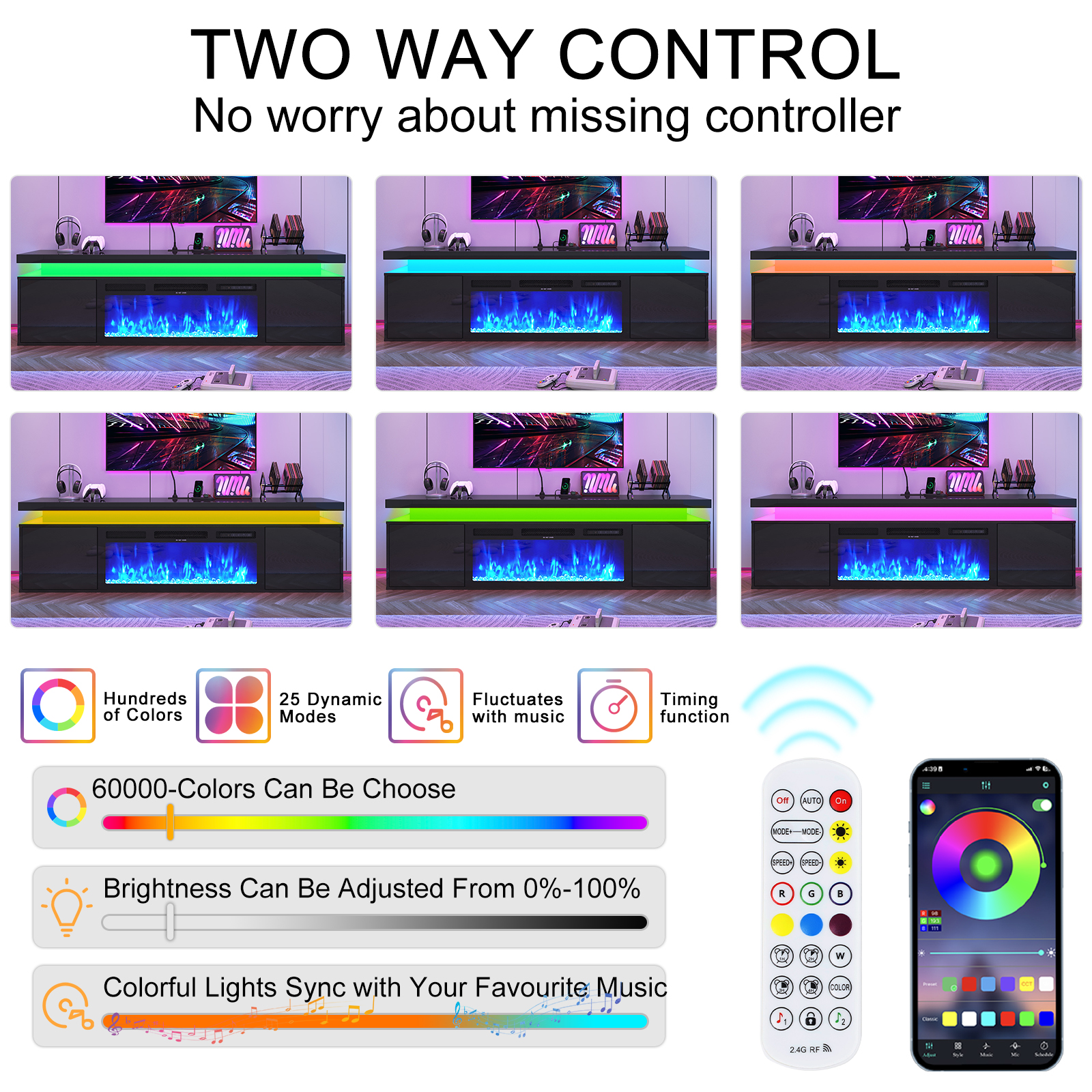 Blotout Floating TV Stand with 36'' Electric Fireplace, 70'' High Gloss Wall Mounted Fireplace Entertainment Center with Storage&Power Outlet, Modern LED Lights Media Console for TVs Up to 80''