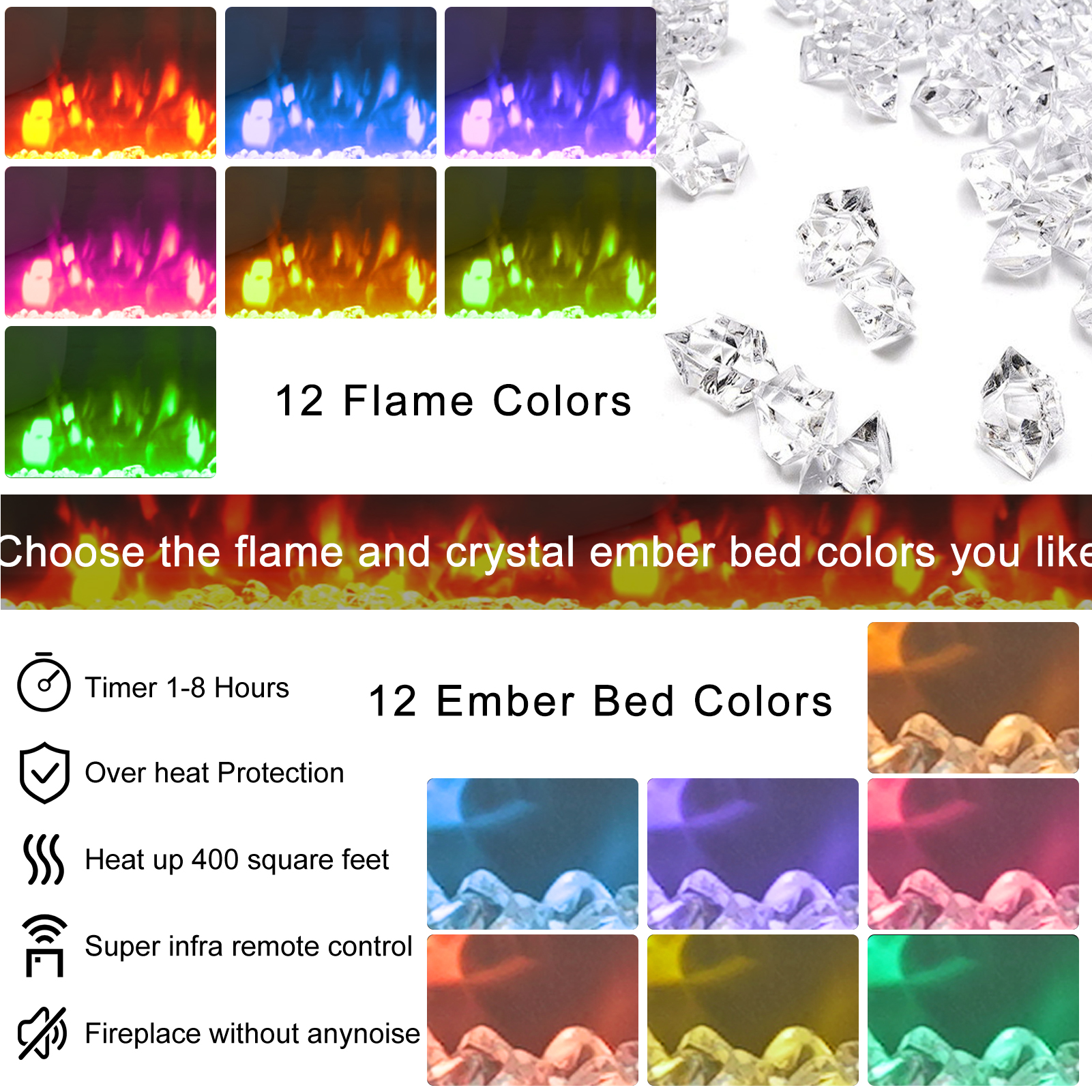 Blotout 70'' Fireplace TV Stand with 36'' Fireplace, Gloss Wall Mounted Fireplace Entertainment Center with Storage&Power Outlet, Modern LED Light Console for Wall-mounted TV Up to 80''