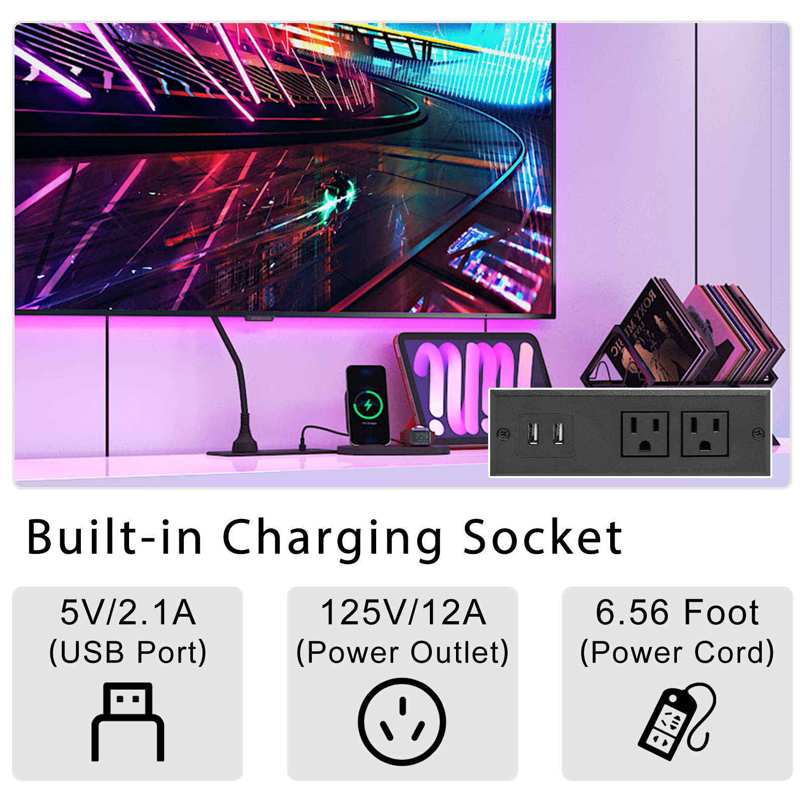 Blotout 70'' Fireplace TV Stand with 36'' Fireplace, Gloss Wall Mounted Fireplace Entertainment Center with Storage&Power Outlet, Modern LED Light Console for Wall-mounted TV Up to 80''