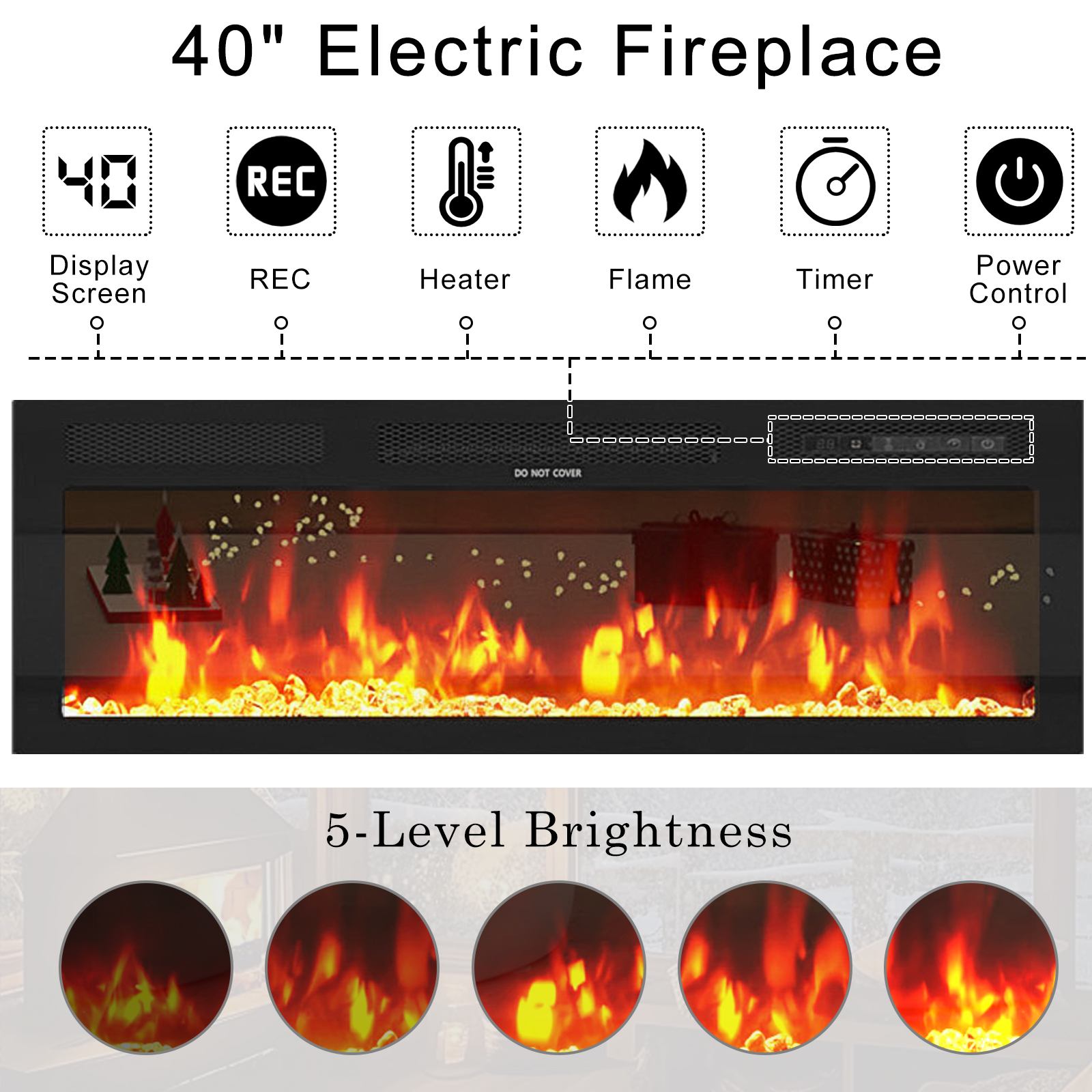 Blotout 80'' Fireplace TV Stand with 40'' Fireplace, Gloss Wall Mounted Fireplace Entertainment Center with Storage&Power Outlet, Modern LED Light Console for Wall-mounted TV Up to 90''