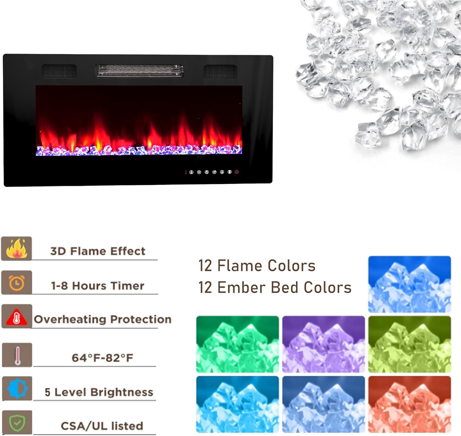 Farmhouse TV Stand with 36” Fireplace for 70/75/80 Inch TVs