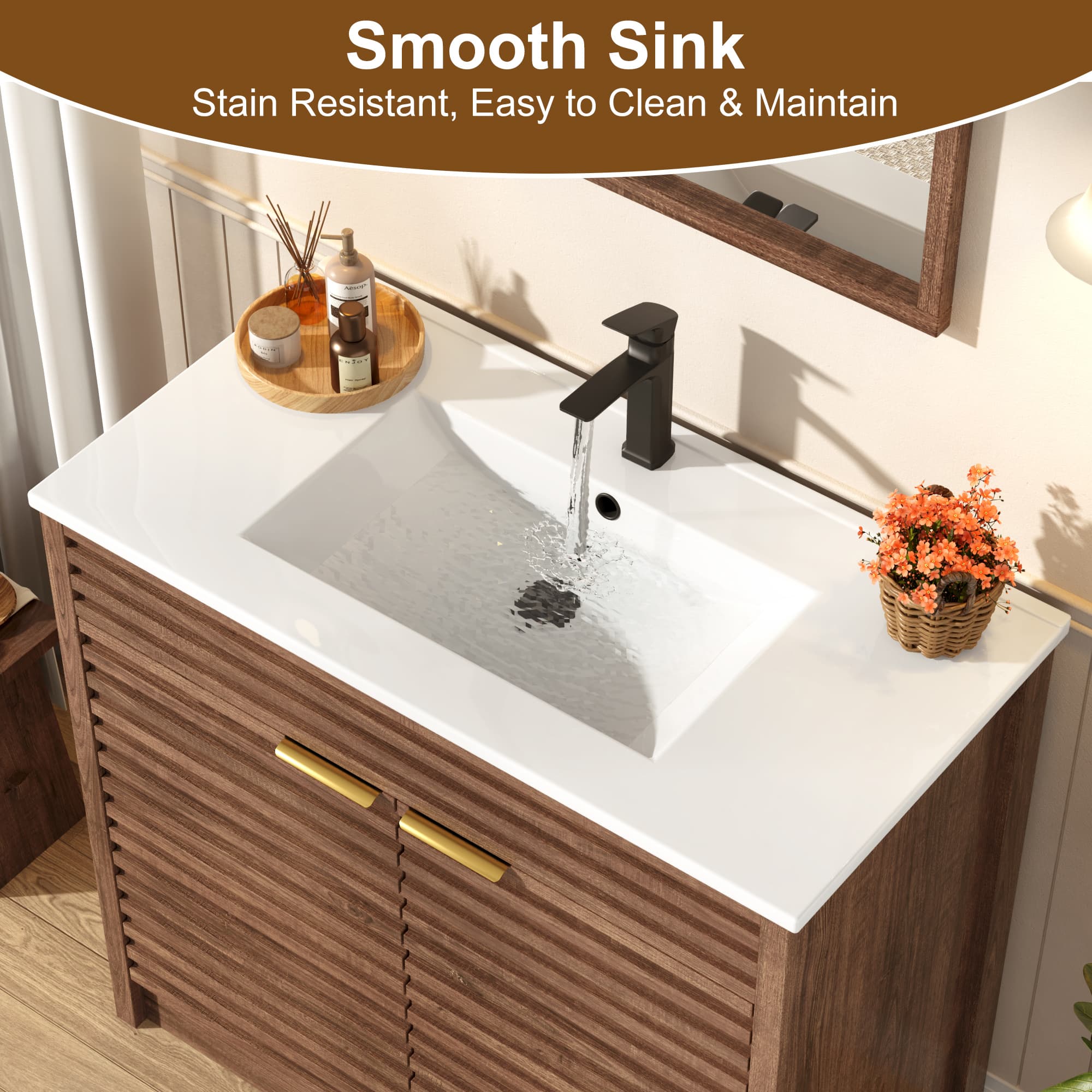 36" Modern Bathroom Vanity with Sink and Faucet Combo