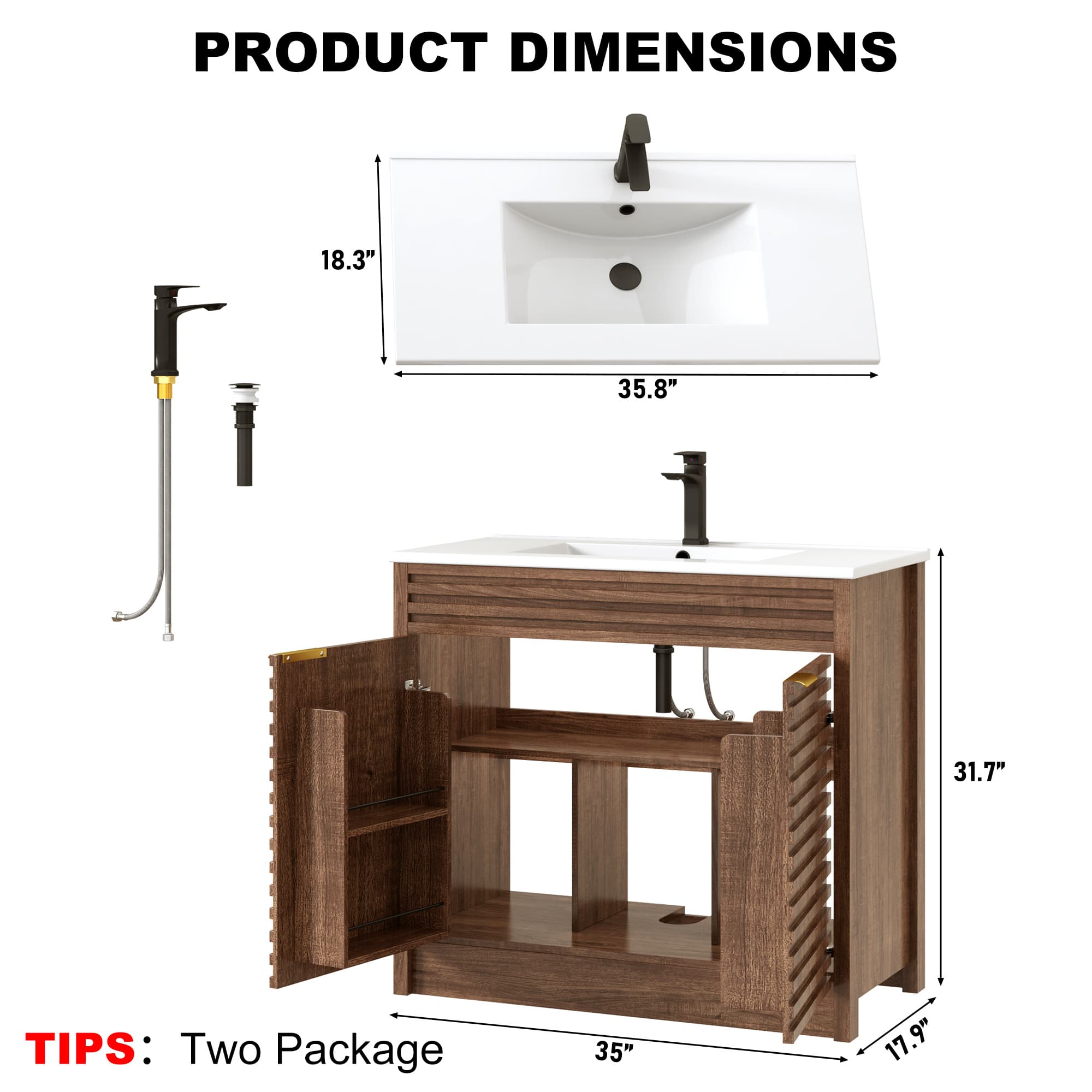 36" Modern Bathroom Vanity with Sink and Faucet Combo