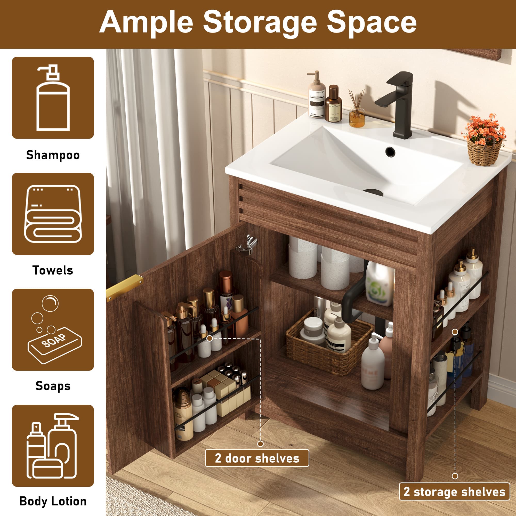 36" Modern Bathroom Vanity with Sink and Faucet Combo