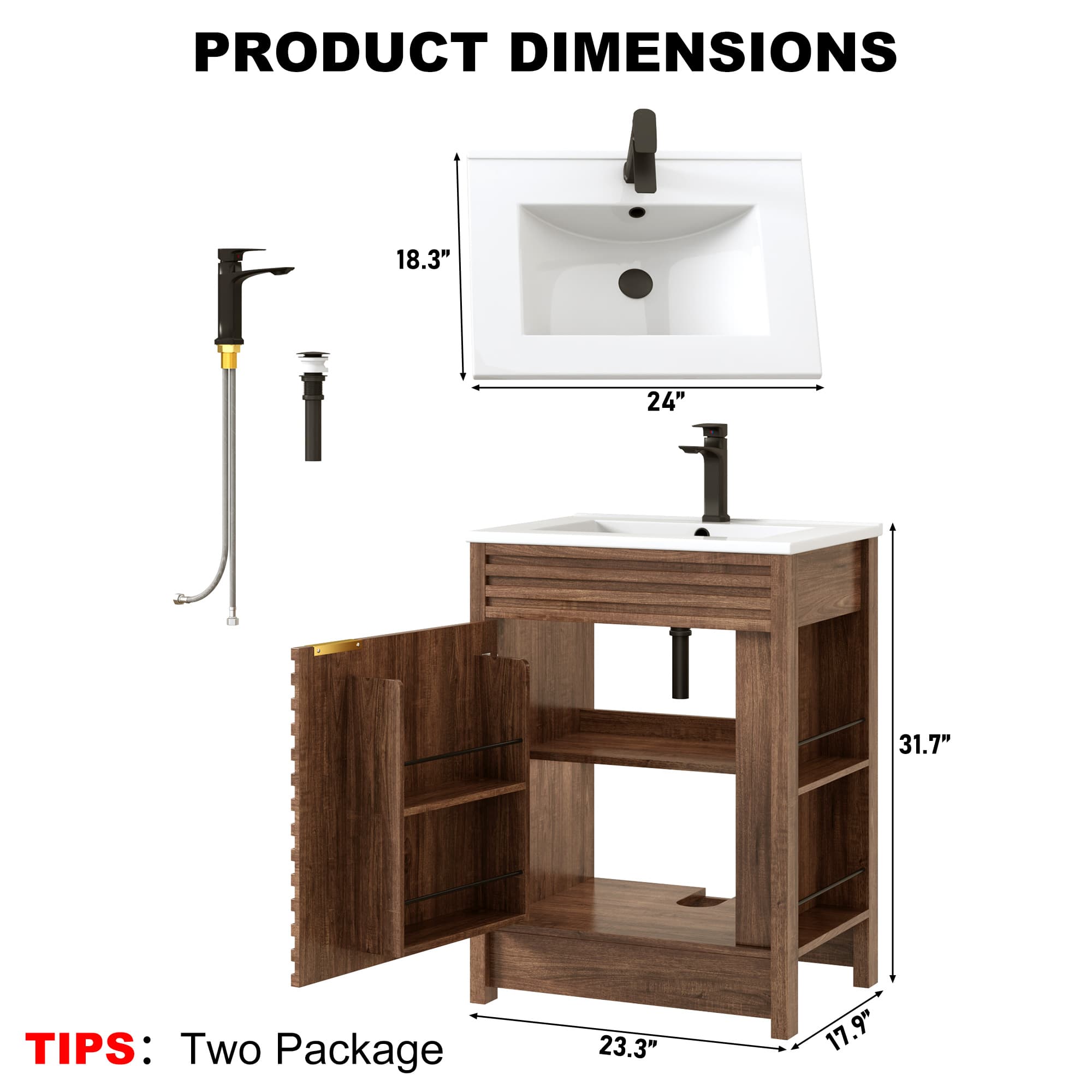 36" Modern Bathroom Vanity with Sink and Faucet Combo