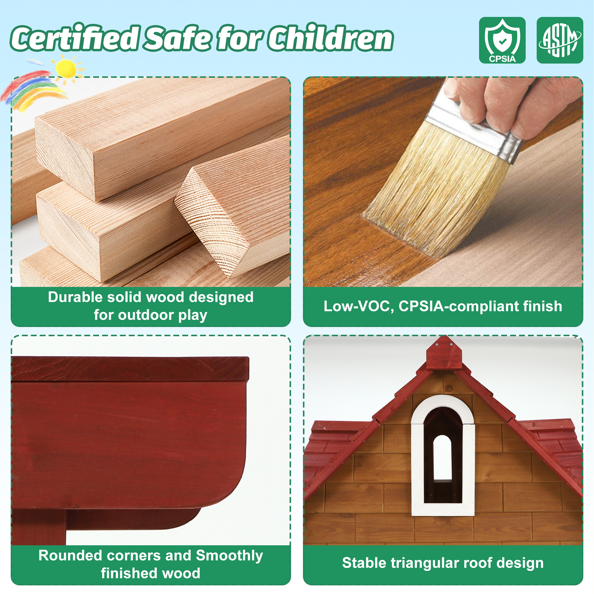 ANPOO Outdoor Wooden Kids Playhouse, Large Play House with Bench/Table/Kitchen/Flower Pot Holders/Toys, Outdoor Play Toy Gift for Ages 3+