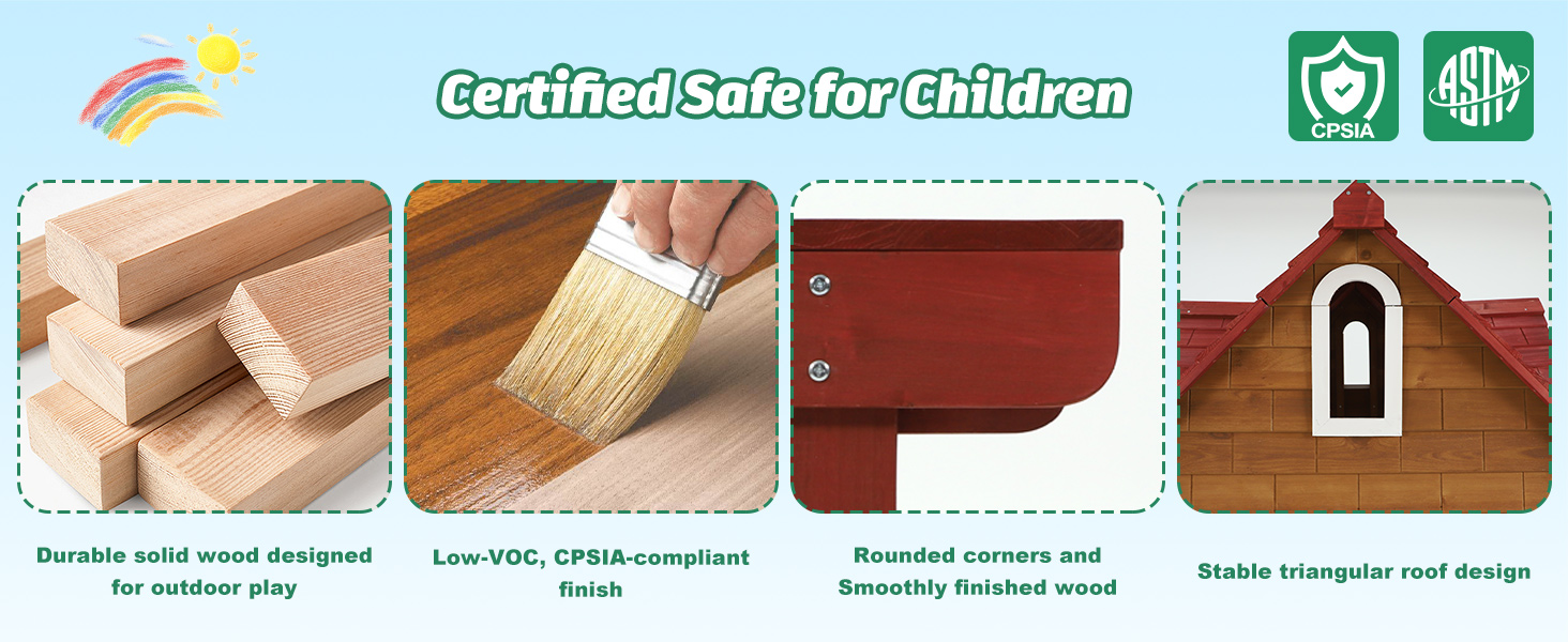 ANPOO Outdoor Wooden Kids Playhouse, Large Play House with Bench/Table/Kitchen/Flower Pot Holders/Toys, Outdoor Play Toy Gift for Ages 3+