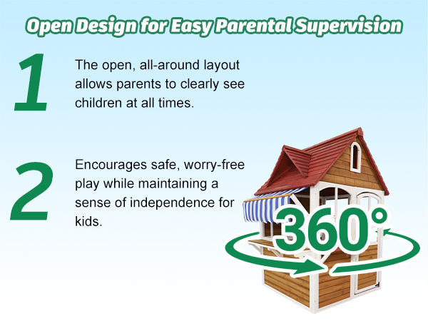 ANPOO Outdoor Wooden Kids Playhouse, Large Play House with Bench/Table/Kitchen/Flower Pot Holders/Toys, Outdoor Play Toy Gift for Ages 3+