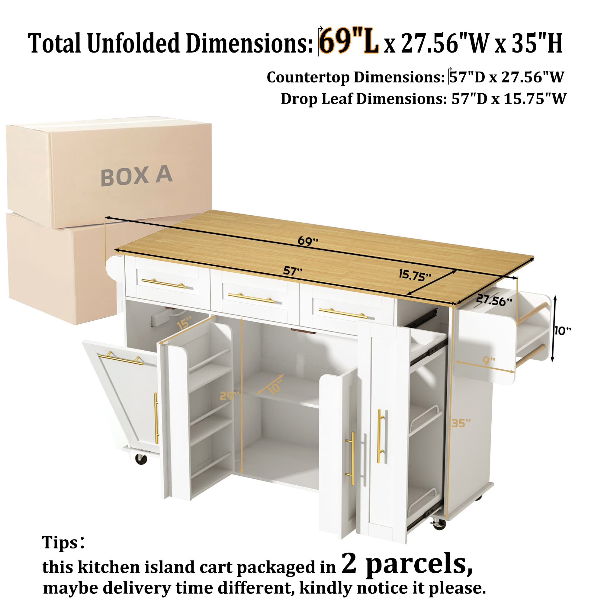 Blotout Mobile Kitchen Island Cart