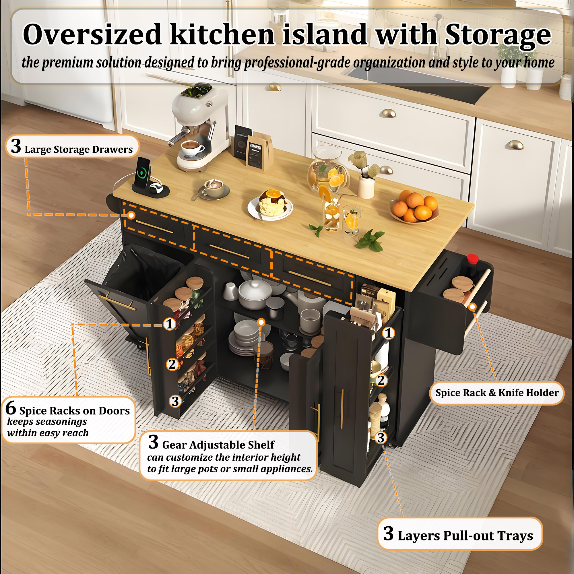 Blotout Mobile Kitchen Island Cart