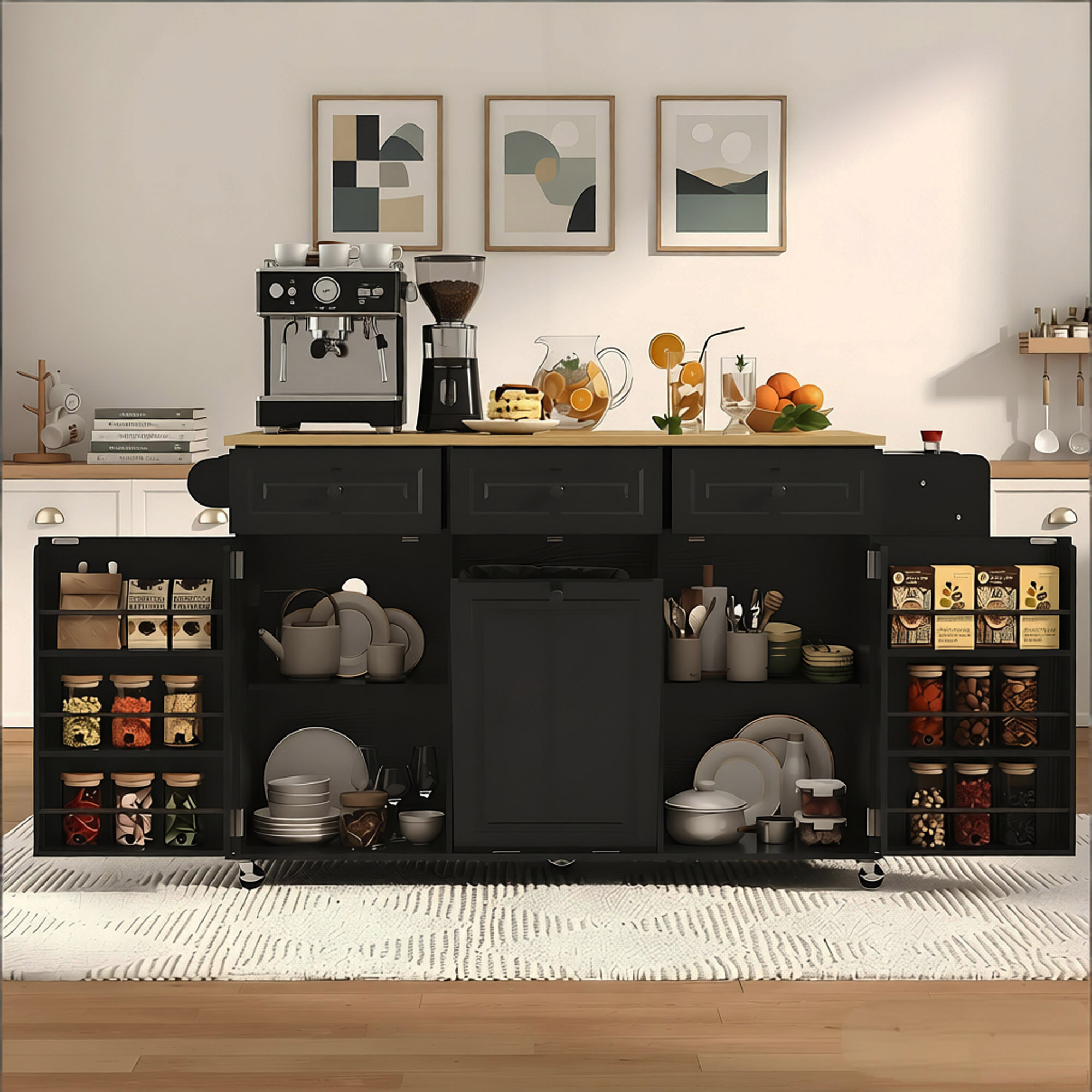 63" Rolling Large Kitchen Island Cart with Sliding Drop Leaf