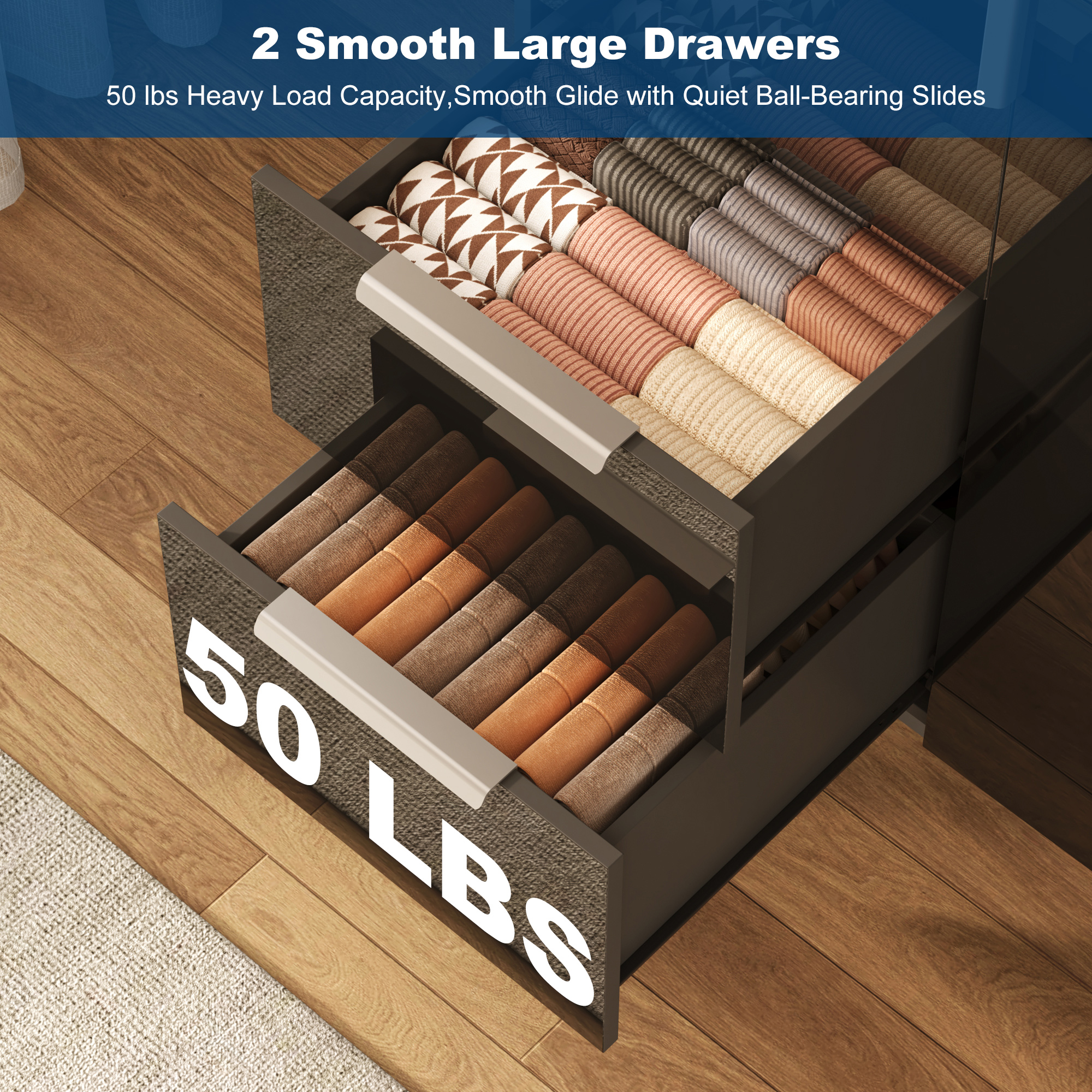 ANPOO 3 Door Wardrobe Closet with 2 Drawers & Mirror, 70"H High Gloss LED Wardrobe Armoire with Hanging Rod, Wooden Large Freestanding Storage Wardrobe for Bedroom