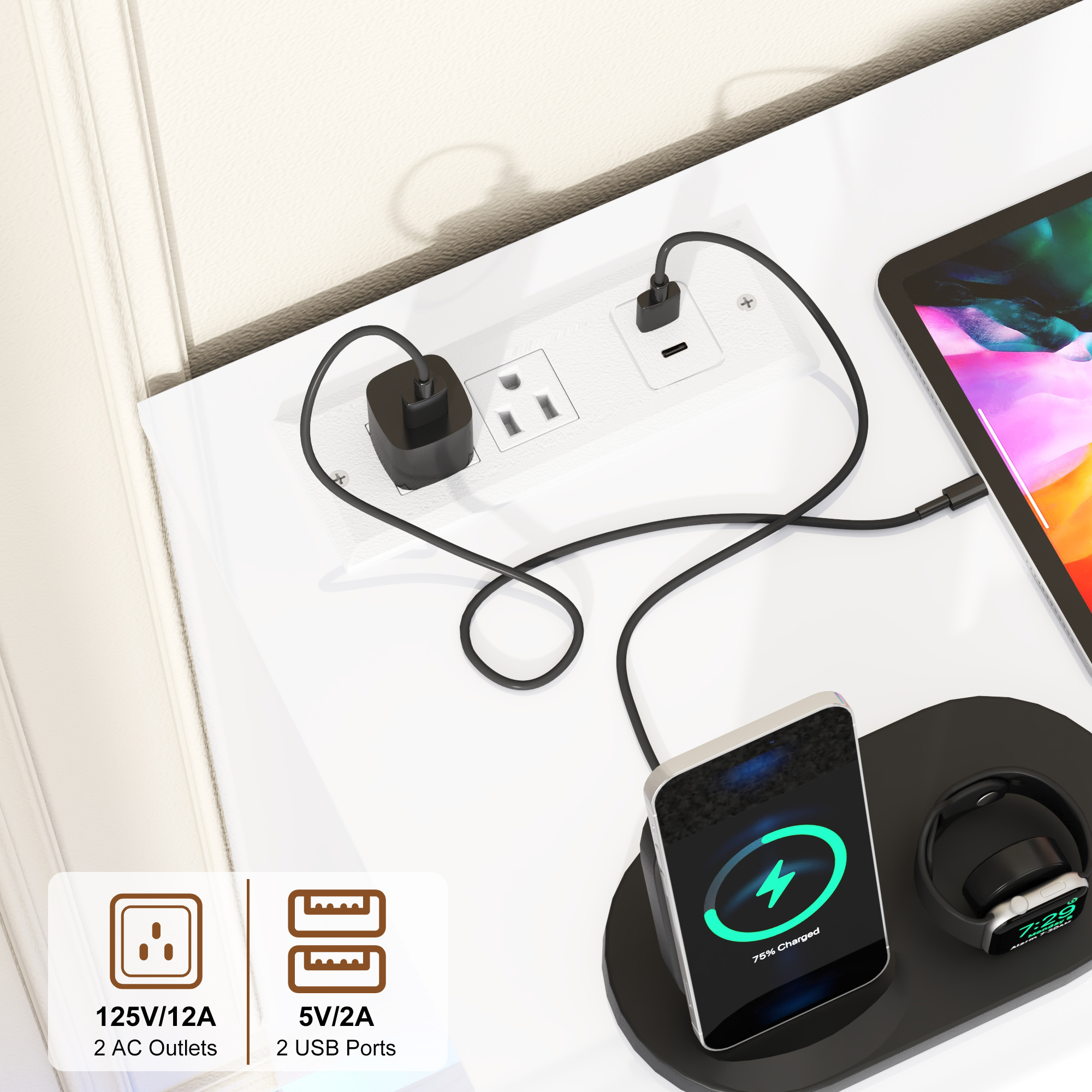 ANPOO 63" W High Gloss Dresser for Bedroom w/ LED Light & Power Outlet, Large Floating 9 Drawer Dresser w/ Handle Free, Long Modern Storage Chest of Drawer for Bedroom