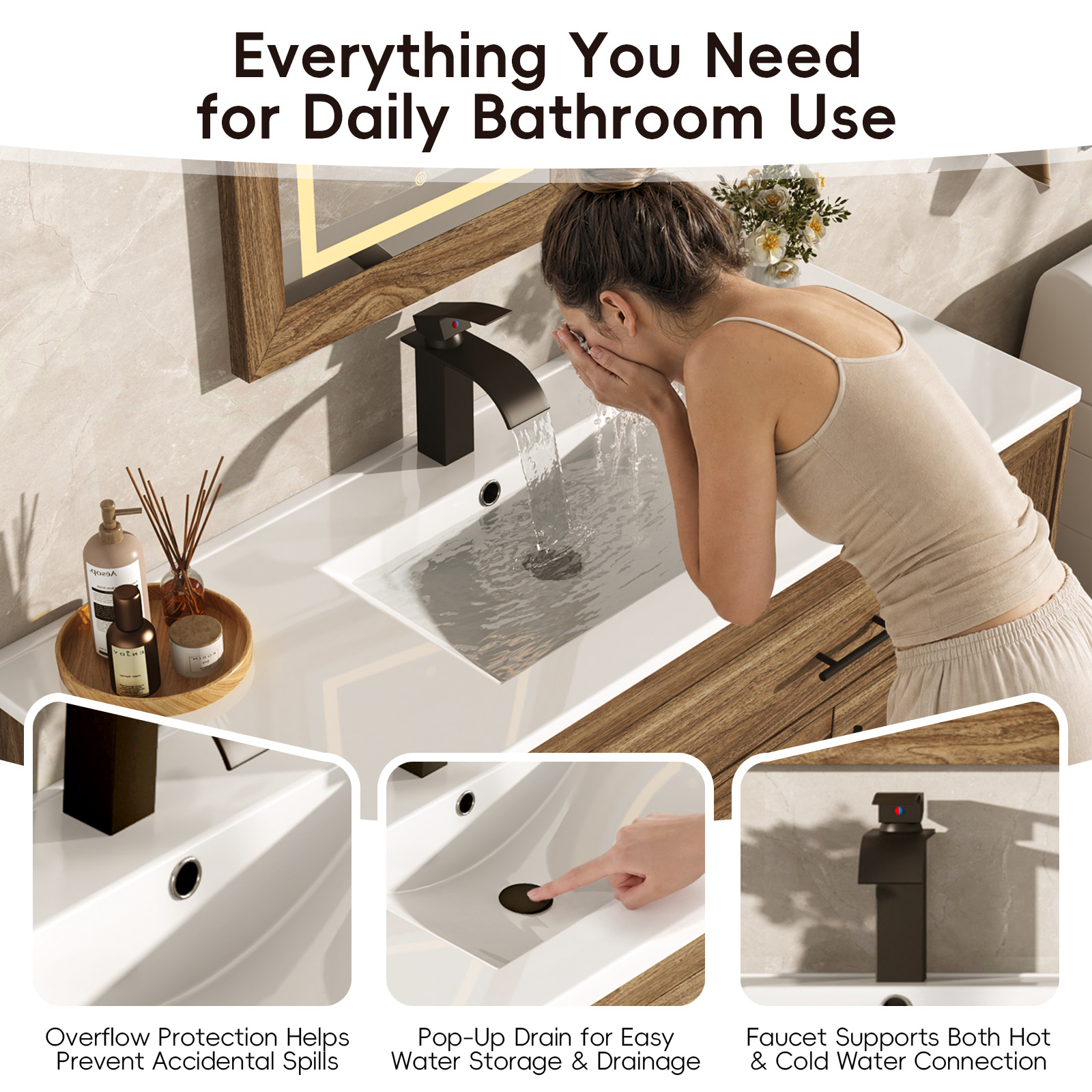 48 inch Bathroom Vanity with Sink and Mirror Faucets