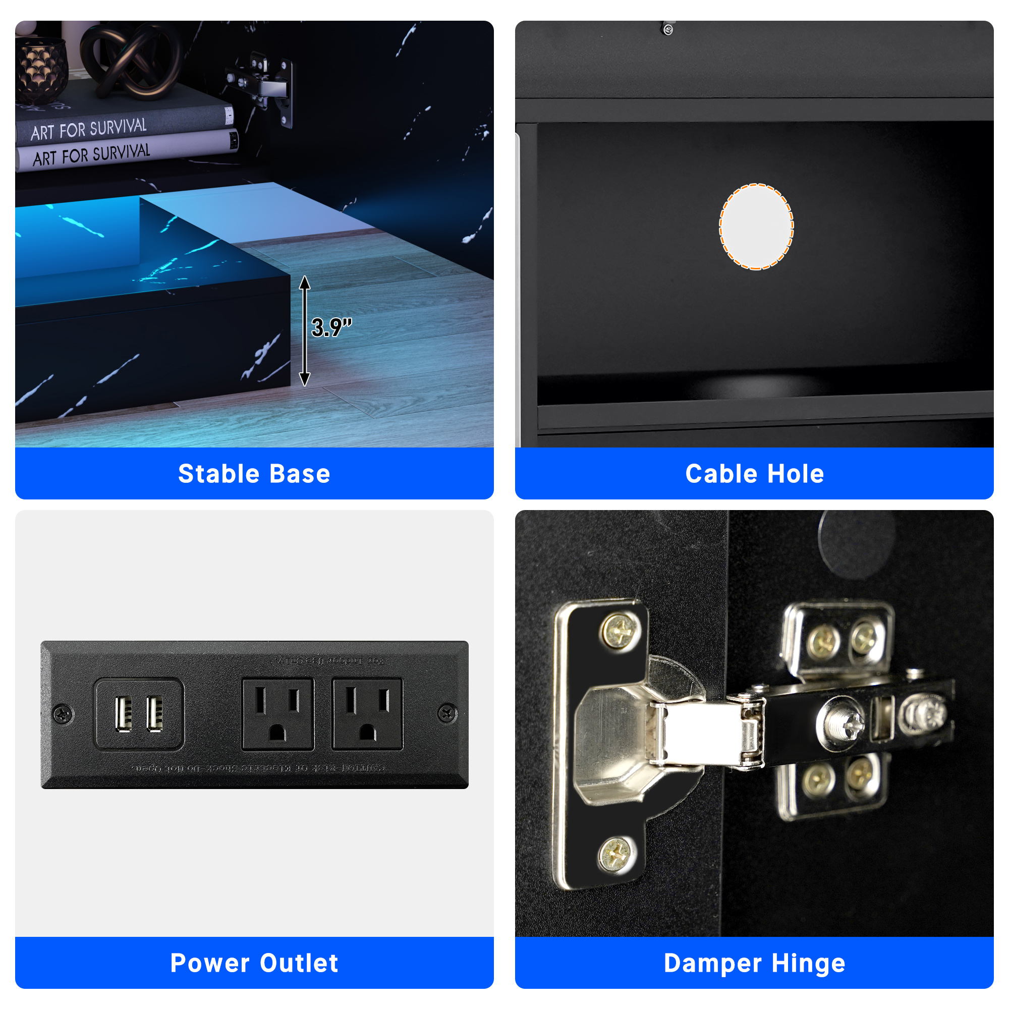 Blotout 71" Fireplace TV Stand with 40" Fireplace, LED Lights & Power Outlet for 85/80/75 Inch TV, Modern Gaming Entertainment Center w/ High Gloss Cabinet, Media TV Console for Living Room, Marble