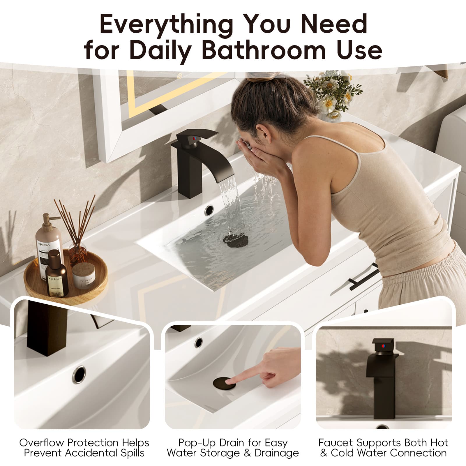 48 inch Bathroom Vanity with Sink and Mirror Faucets