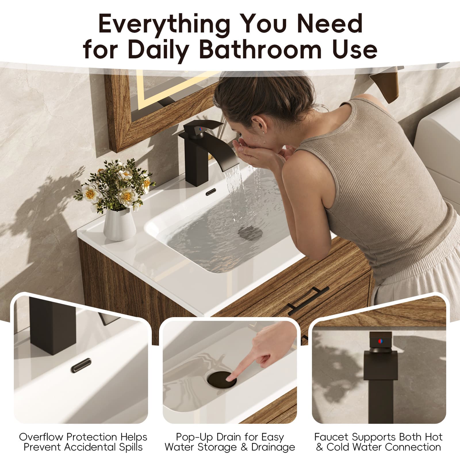 30" Modern Bathroom Vanity Set with Ceramic Sink, LED Mirror