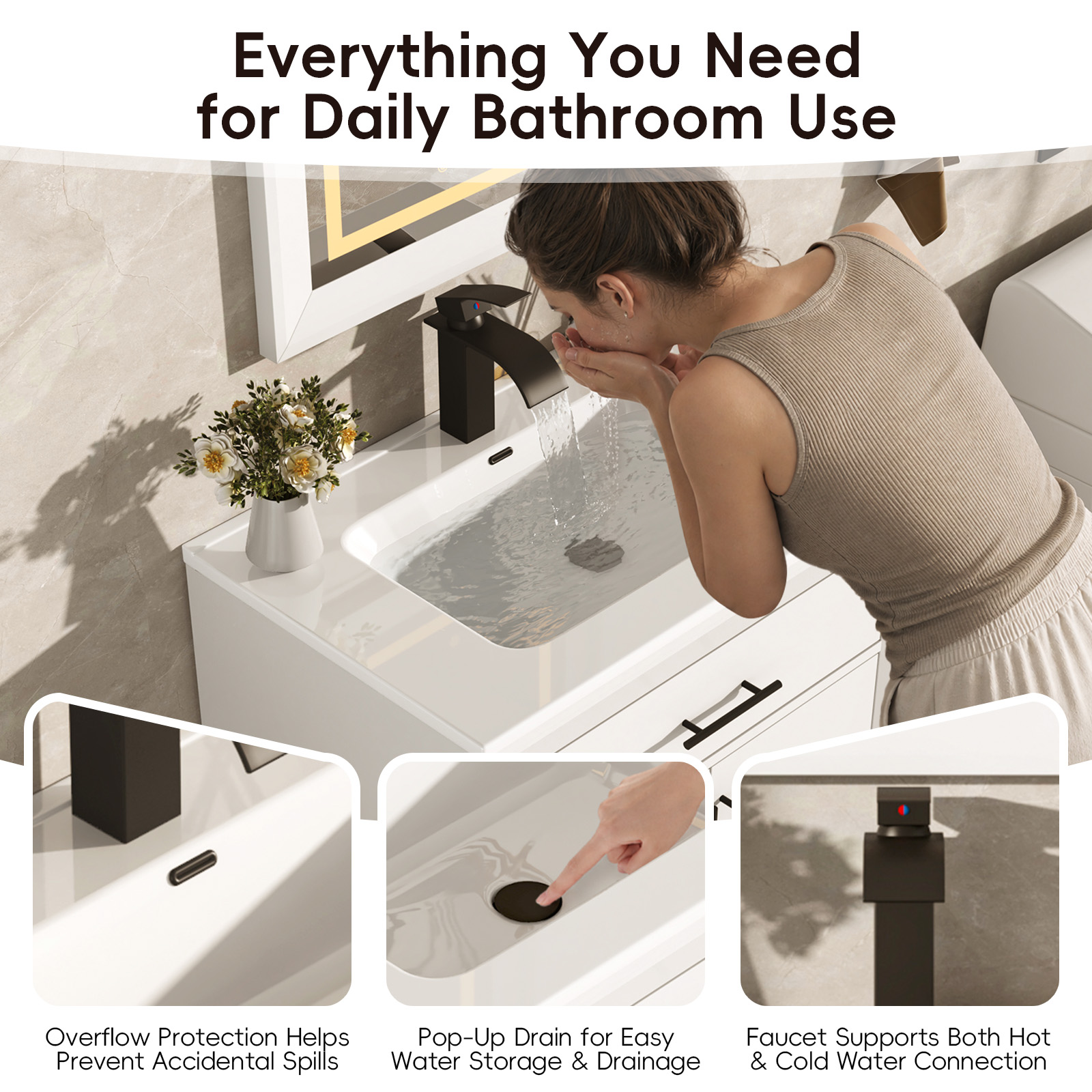 30" Modern Bathroom Vanity Set with Ceramic Sink, LED Mirror