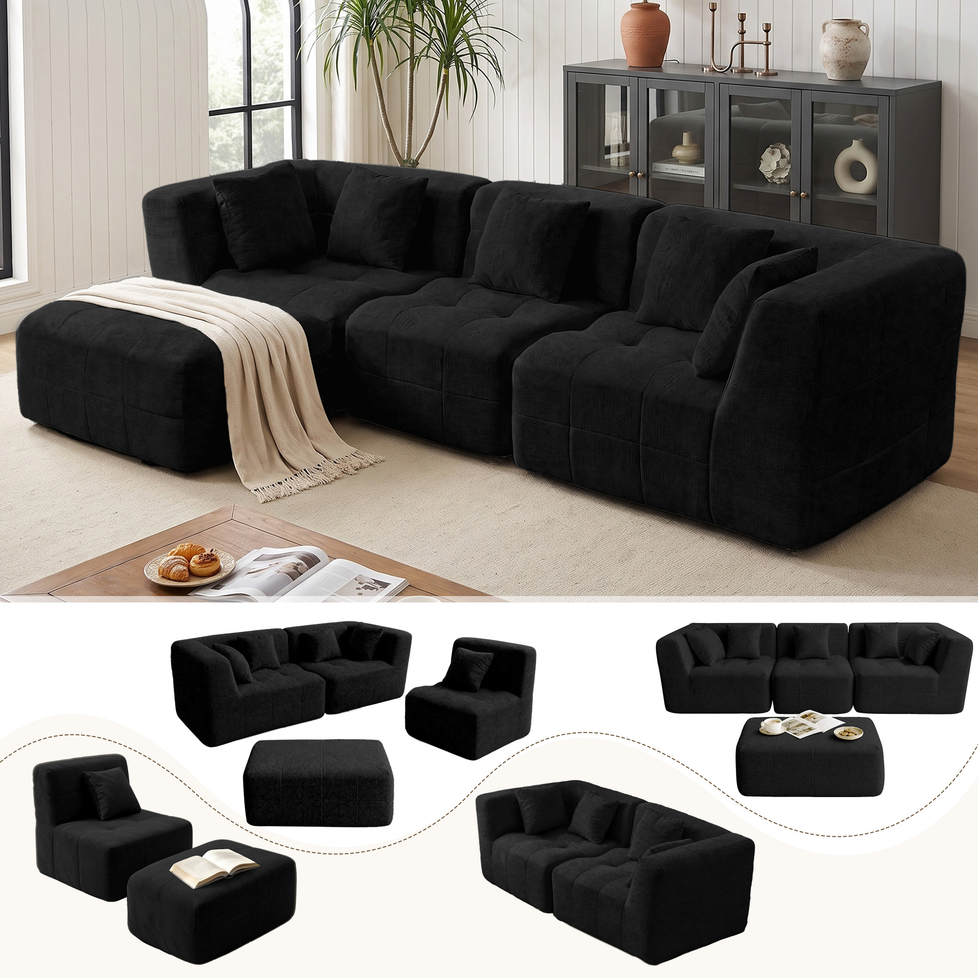 110" Chenille Modular Sectional Sofa