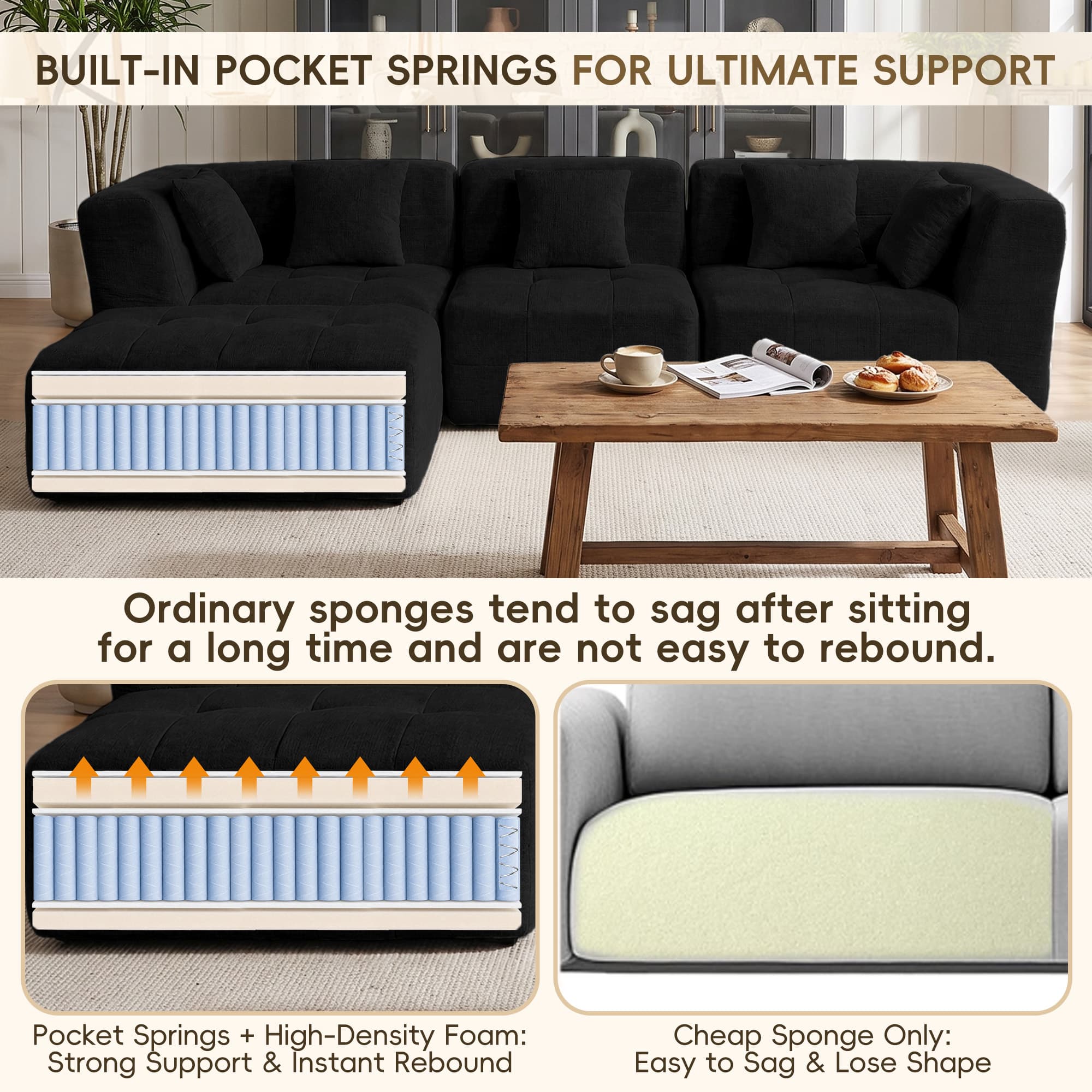 110" Chenille Modular Sectional Sofa