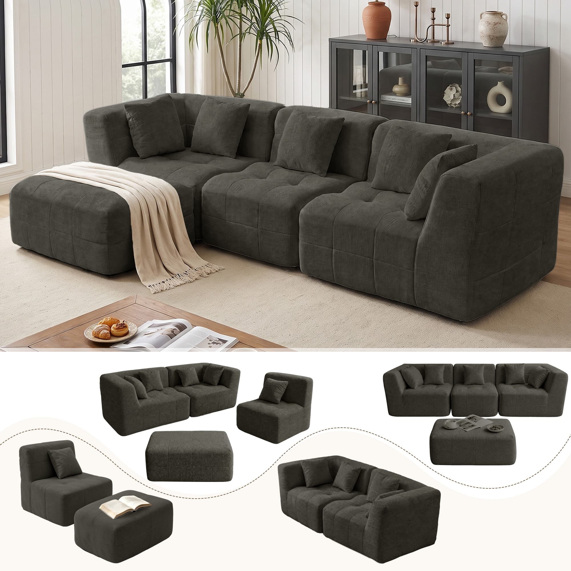 110" Chenille Modular Sectional Sofa