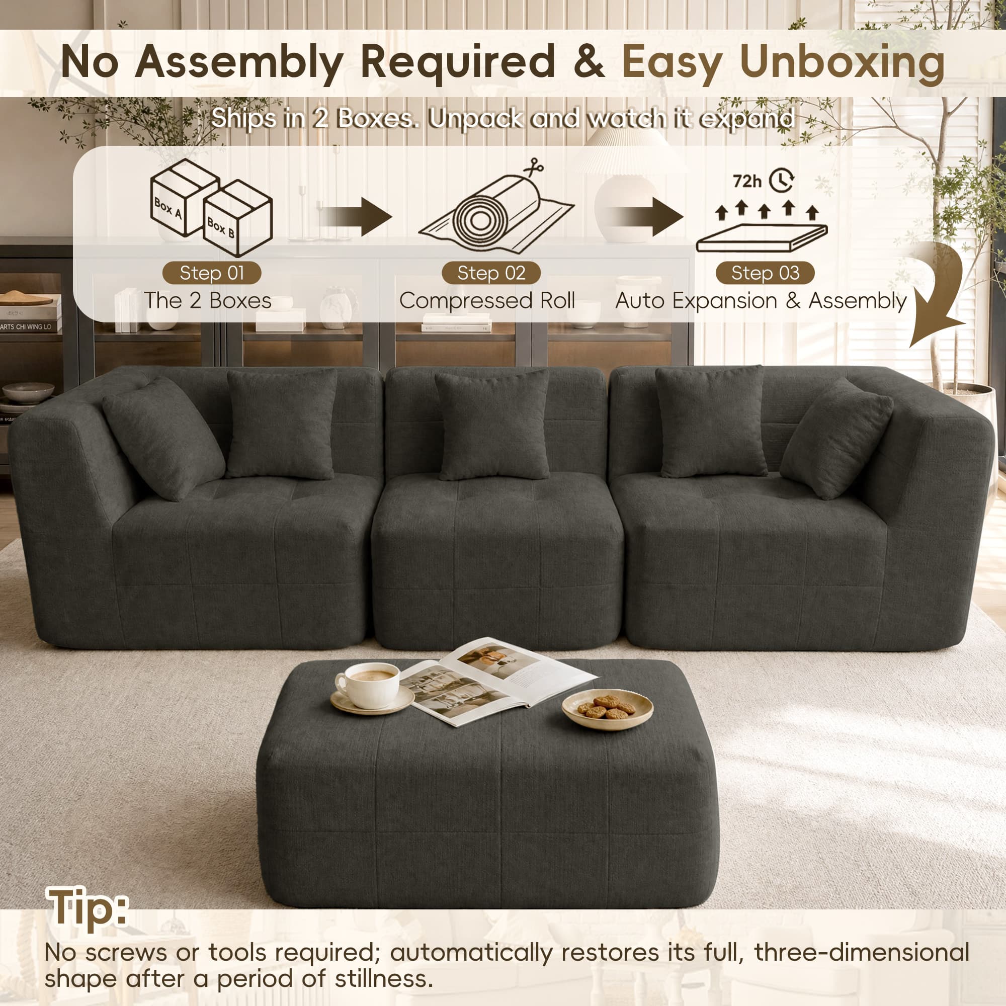 110" Chenille Modular Sectional Sofa