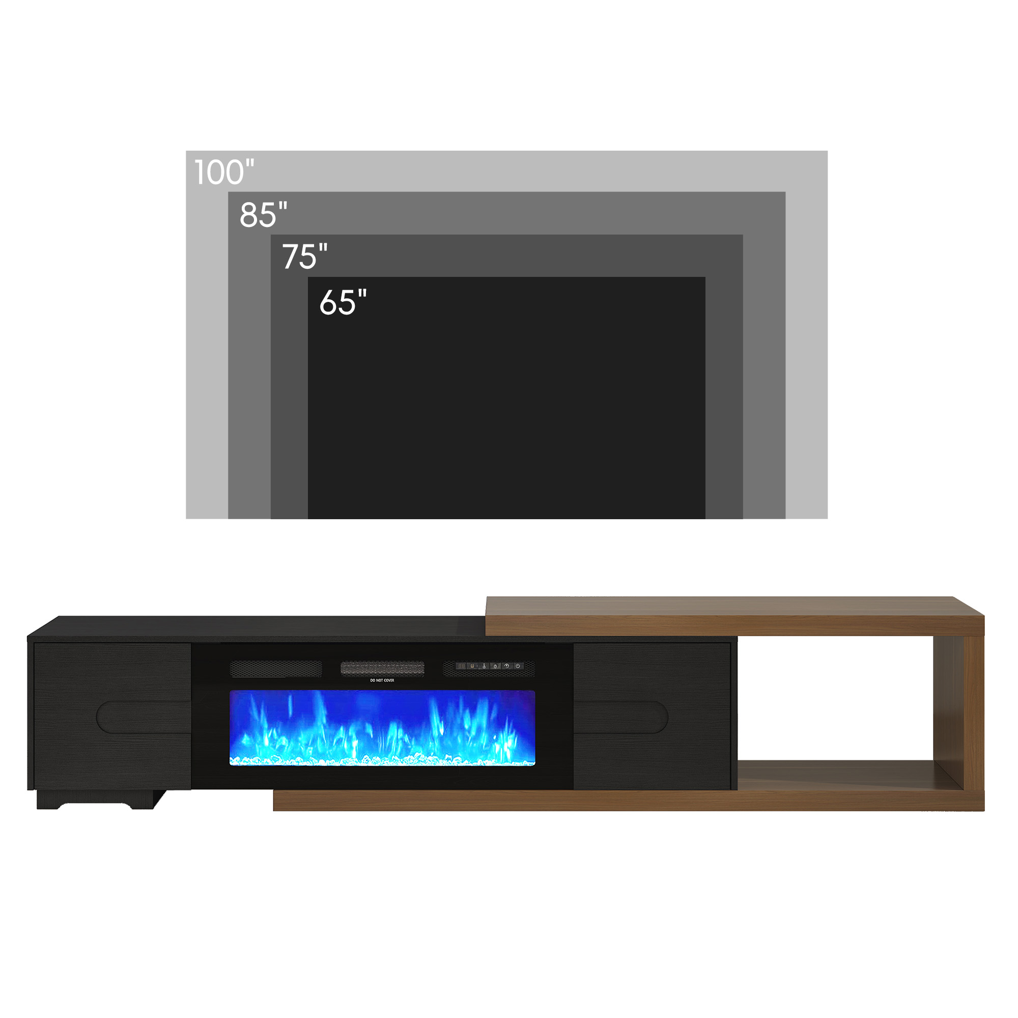 Blotout 110" Extendable Fireplace TV Stand with 36" Fireplace for TVs up to 120"