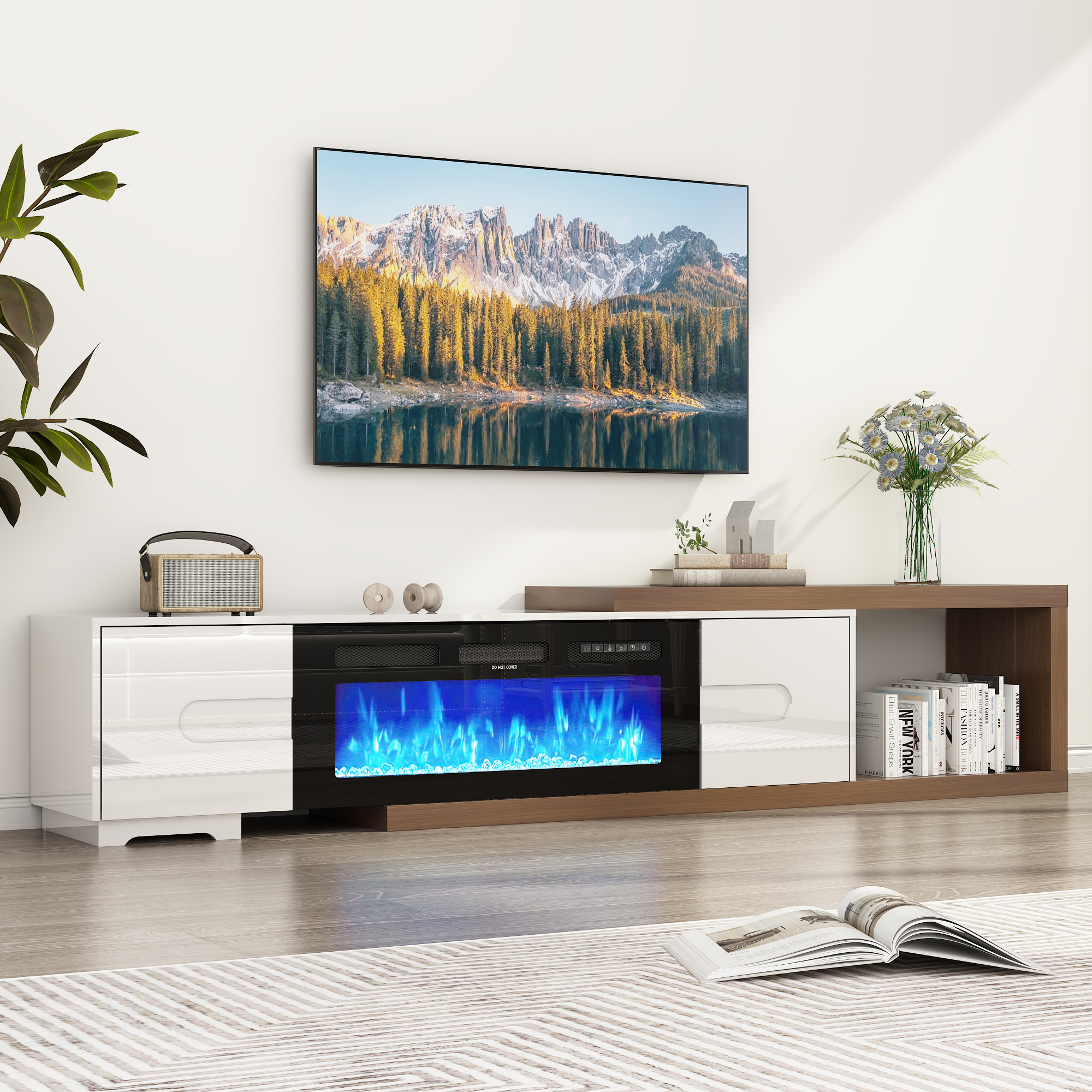 Blotout 110" Extendable Fireplace TV Stand with 36" Fireplace for TVs up to 120"