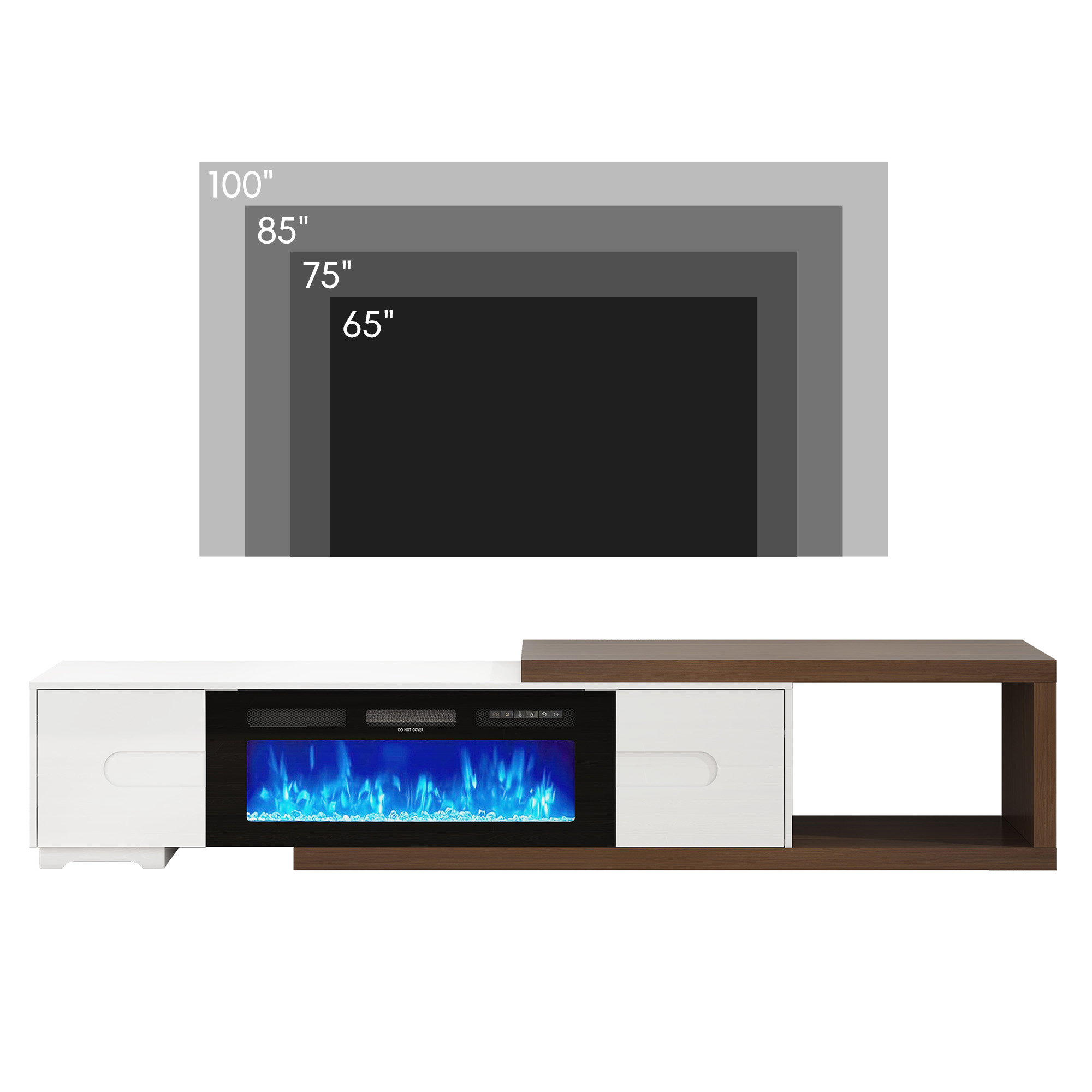 Blotout 110" Extendable Fireplace TV Stand with 36" Fireplace for TVs up to 120"