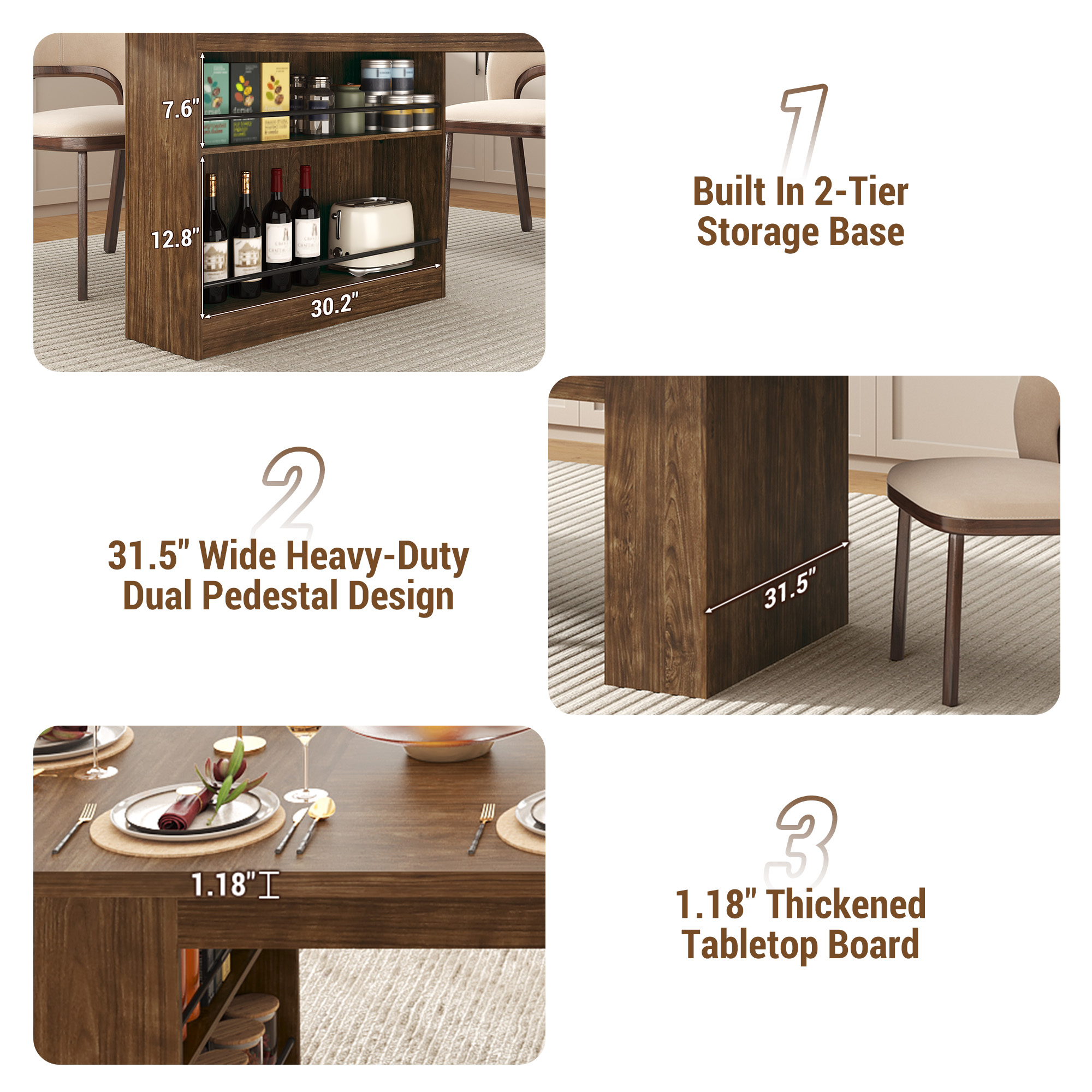 126" Extra Long Dining Table for 10-14 People, Large Farmhouse Kitchen Table w/ Storage Base, Heavy Duty Rustic Walnut Wood Grain Rectangular Dinner Table for Family Gathering & Holiday Entertaining