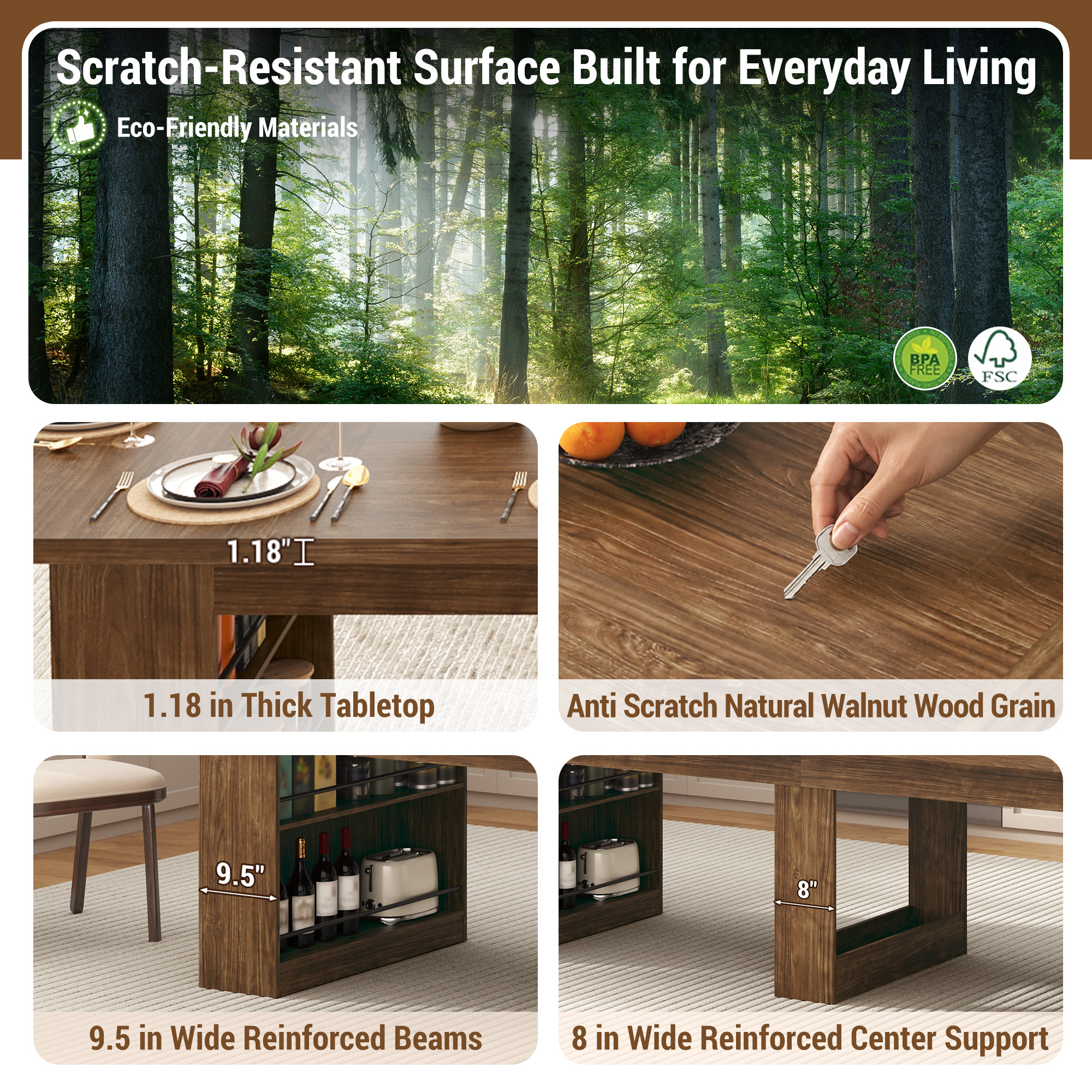126" Extra Long Dining Table for 10-14 People, Large Farmhouse Kitchen Table w/ Storage Base, Heavy Duty Rustic Walnut Wood Grain Rectangular Dinner Table for Family Gathering & Holiday Entertaining
