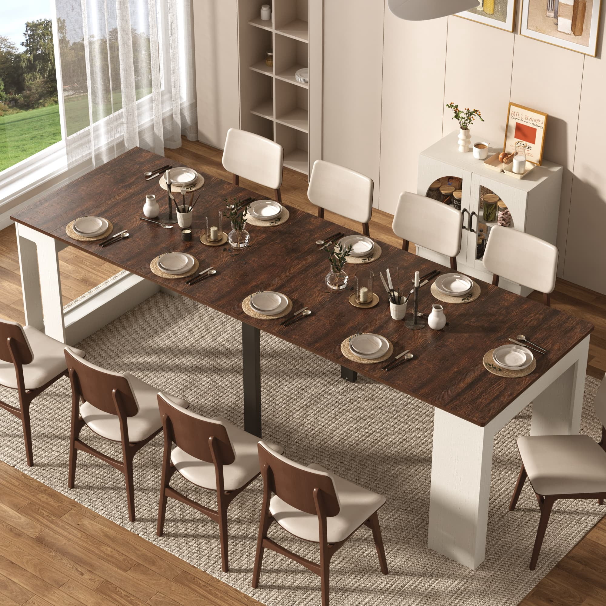 10.2"-101" Extendable Dining Table with Storage Cabinet for 2-10 People, Multifunctional Folding Dining Table