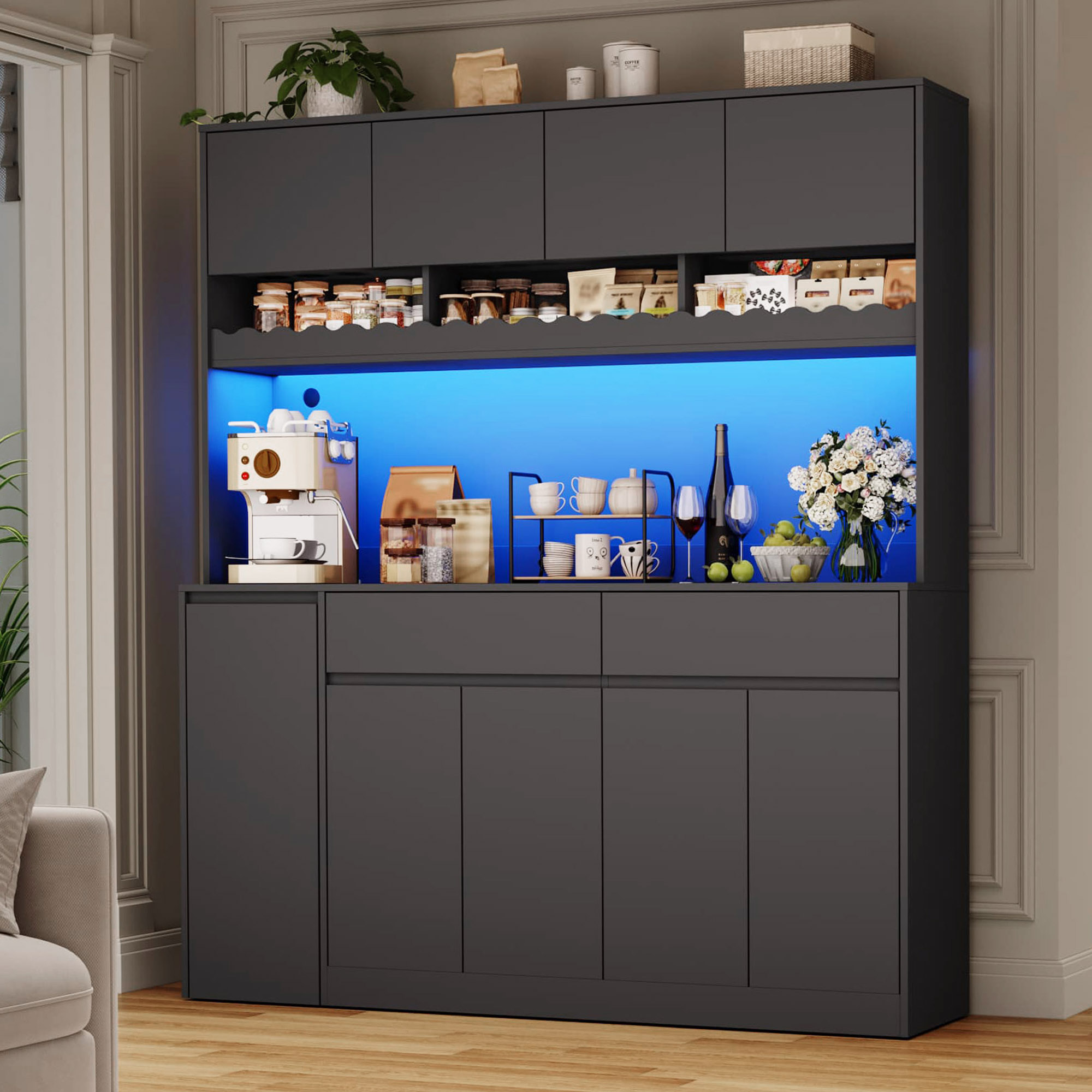 61"W 71"H Large Coffee Bar Cabinet