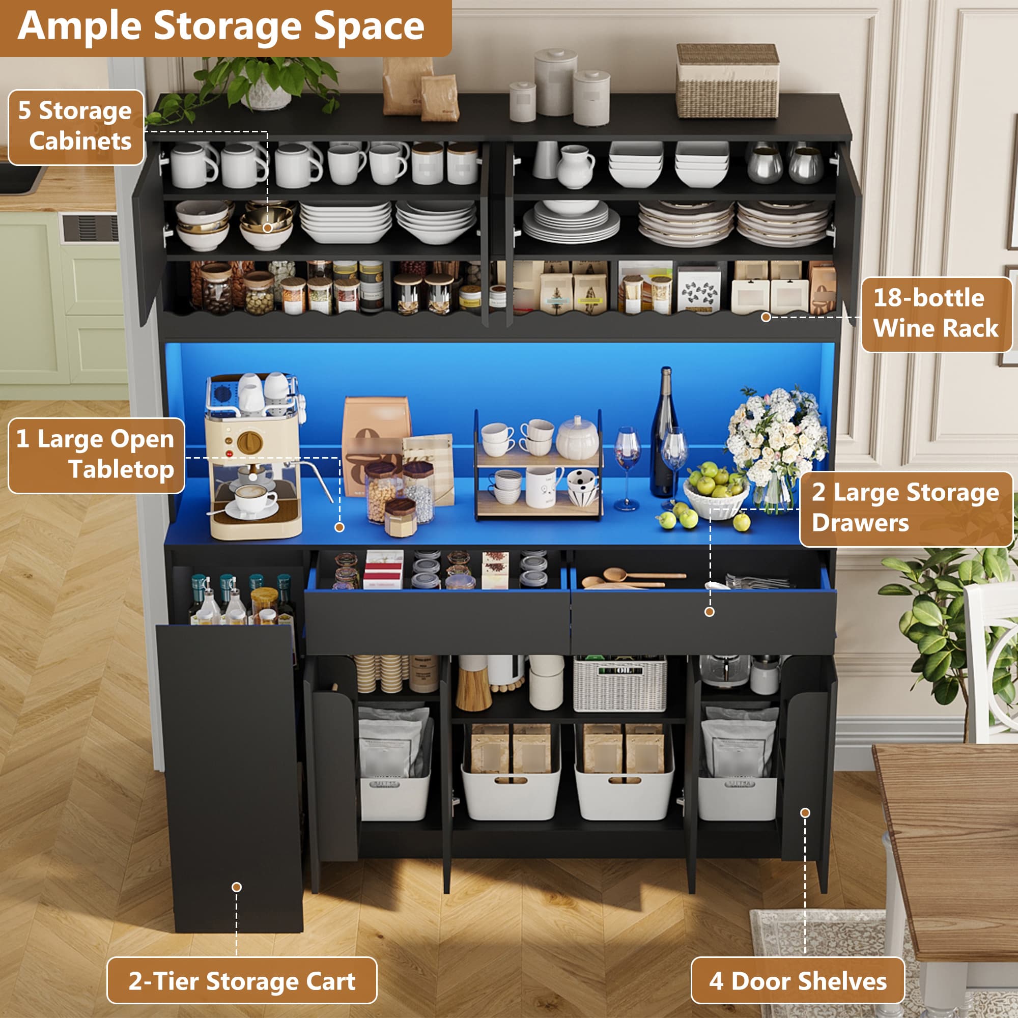 61"W 71"H Large Coffee Bar Cabinet
