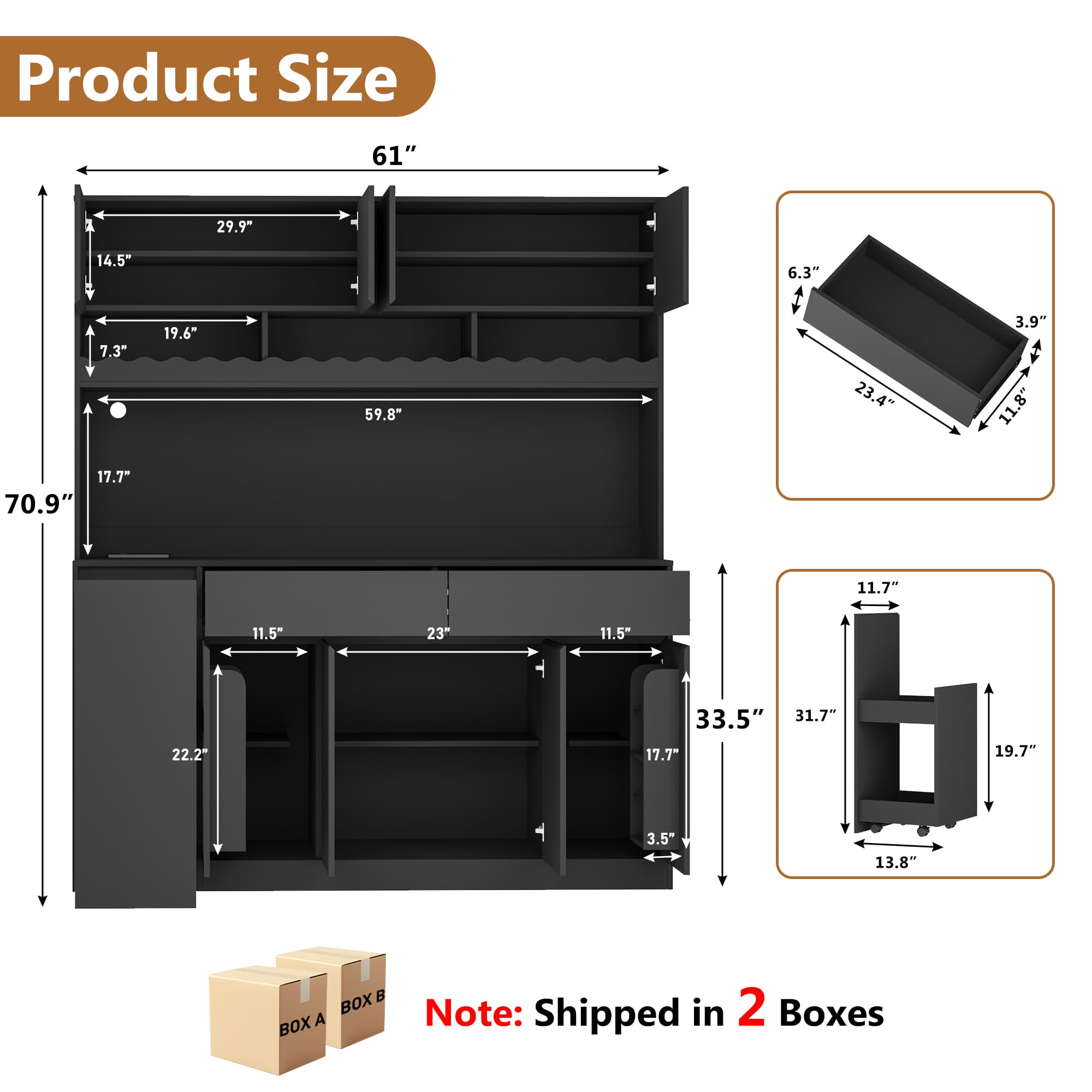 61"W 71"H Large Coffee Bar Cabinet