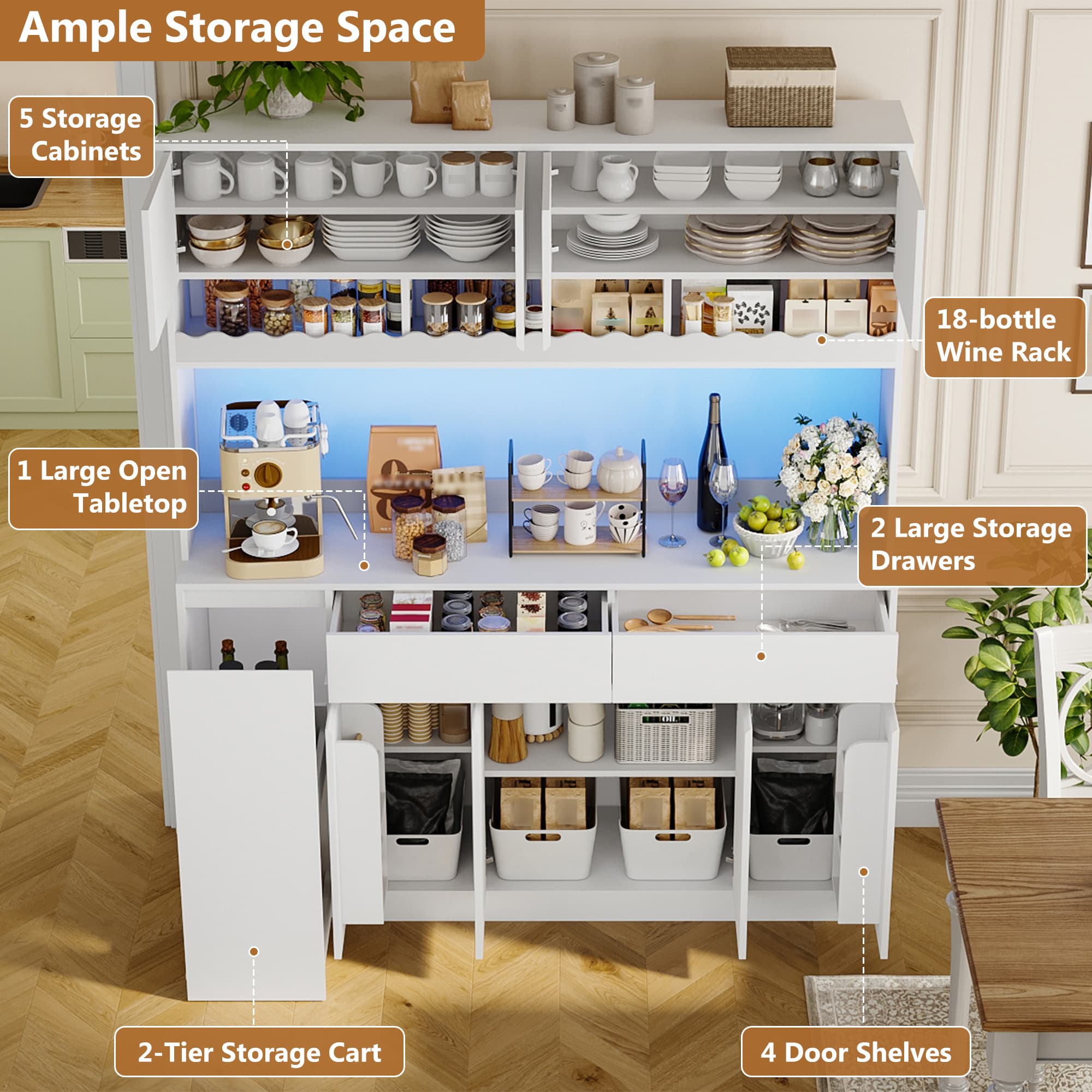 61"W 71"H Large Coffee Bar Cabinet