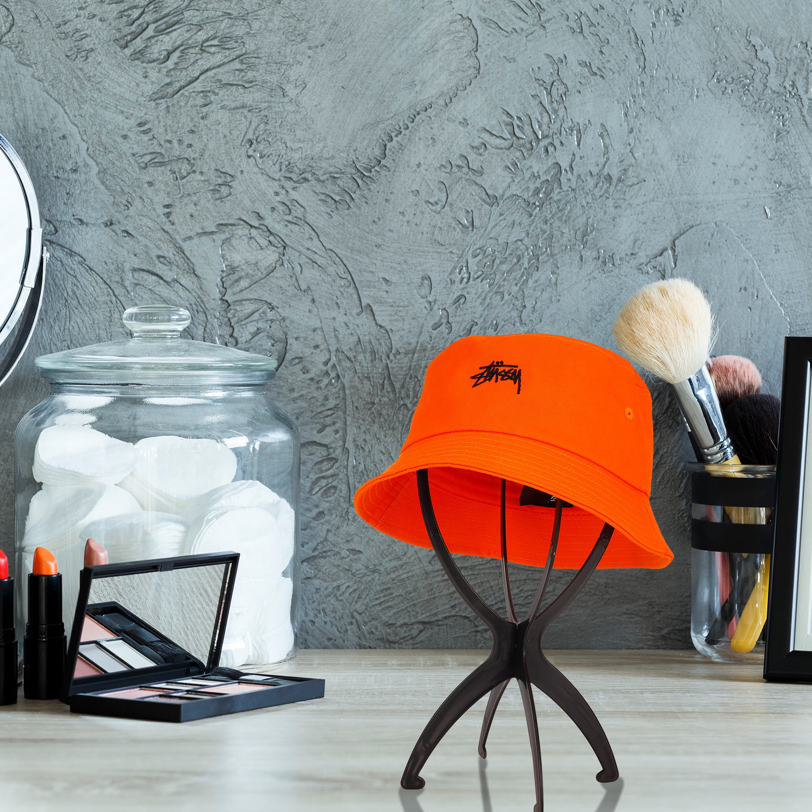 Abaima 3 Pcs Wig Stand Portable,13.4 Inch Collapsible Wig Stand Holder,Durable Black Wig Display Tool Travel Wig Drying Stand for All Wigs and Caps(Black)