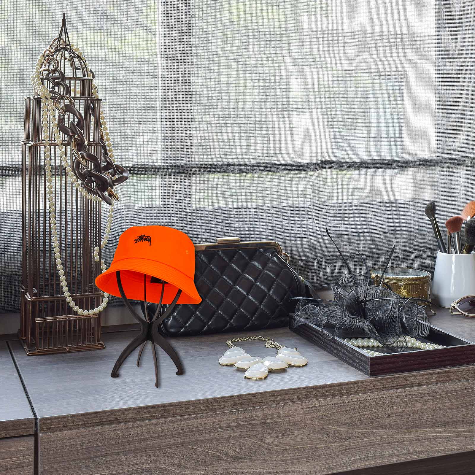 Abaima 3 Pcs Wig Stand Portable,13.4 Inch Collapsible Wig Stand Holder,Durable Black Wig Display Tool Travel Wig Drying Stand for All Wigs and Caps(Black)