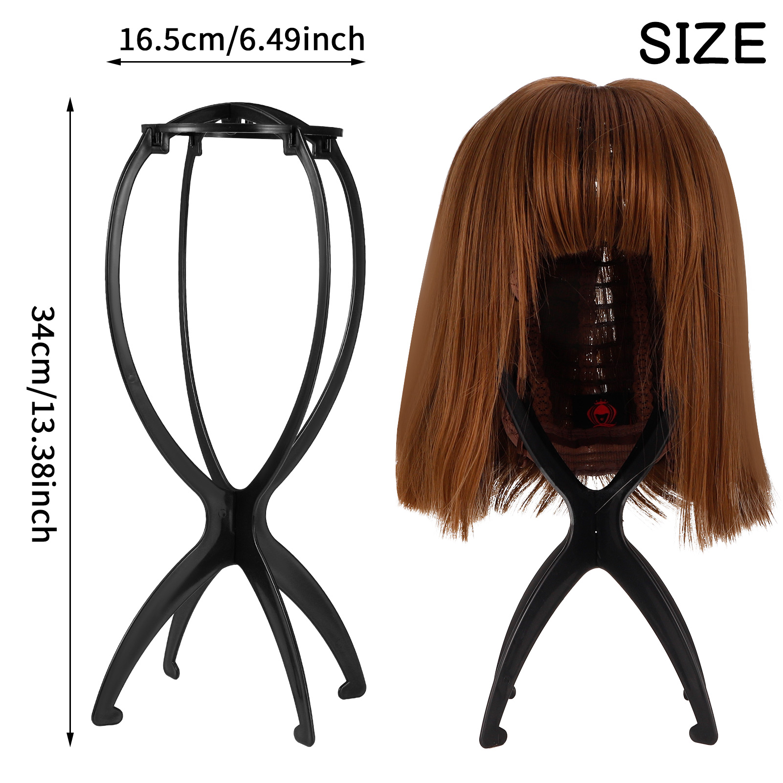 Abaima 3 Pcs Wig Stand Portable,13.4 Inch Collapsible Wig Stand Holder,Durable Black Wig Display Tool Travel Wig Drying Stand for All Wigs and Caps(Black)